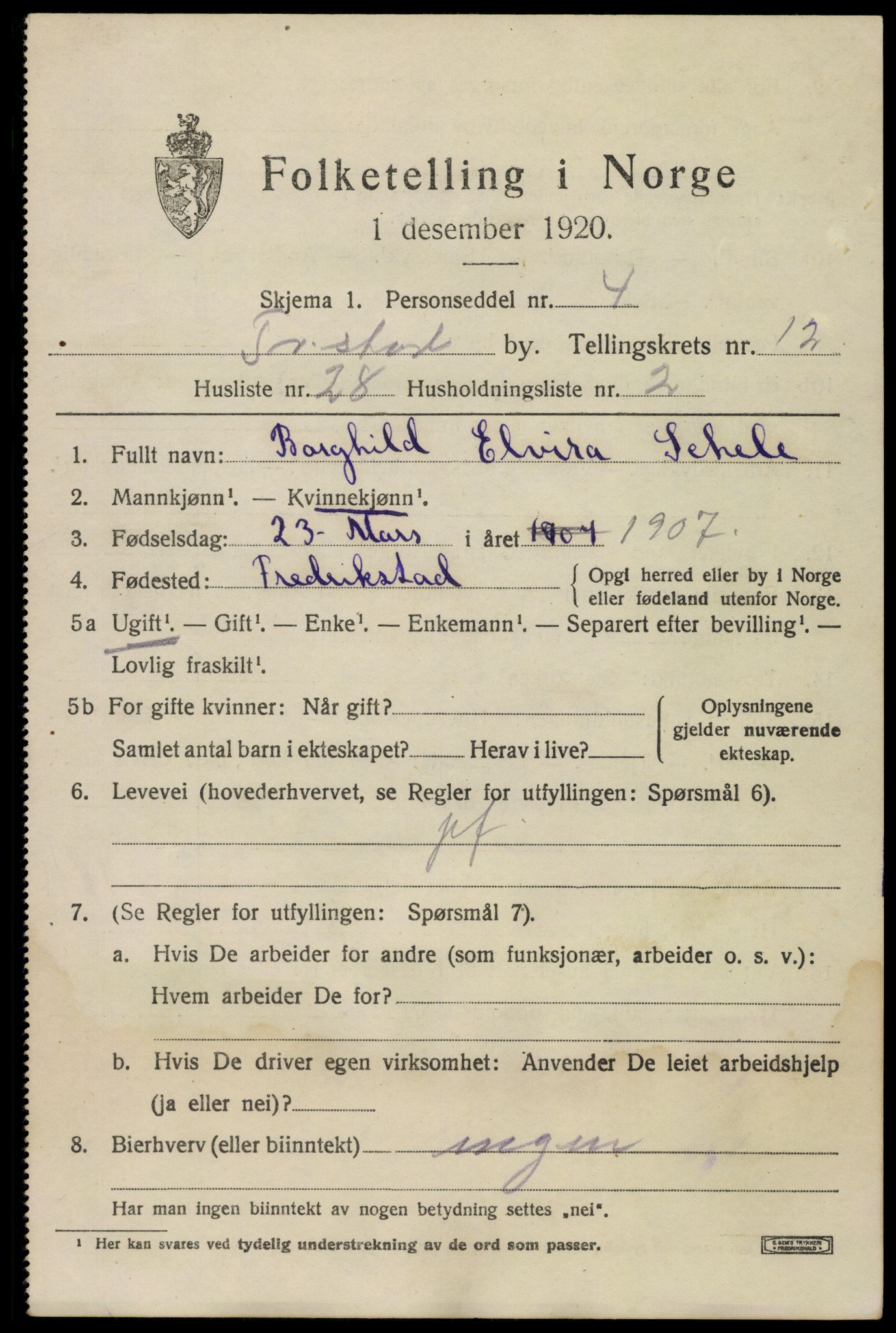 SAO, 1920 census for Fredrikstad, 1920, p. 31047