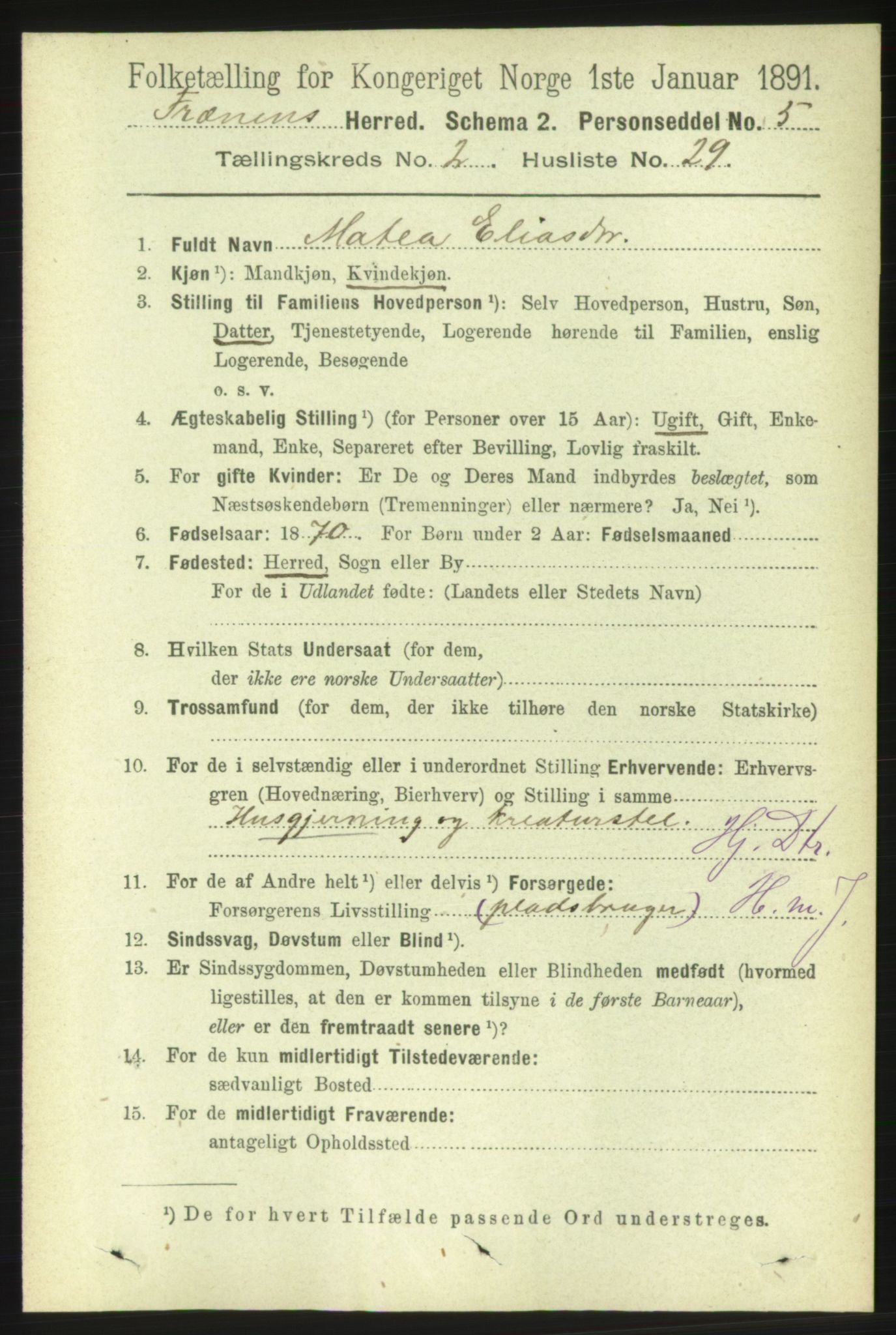 RA, 1891 census for 1548 Fræna, 1891, p. 647