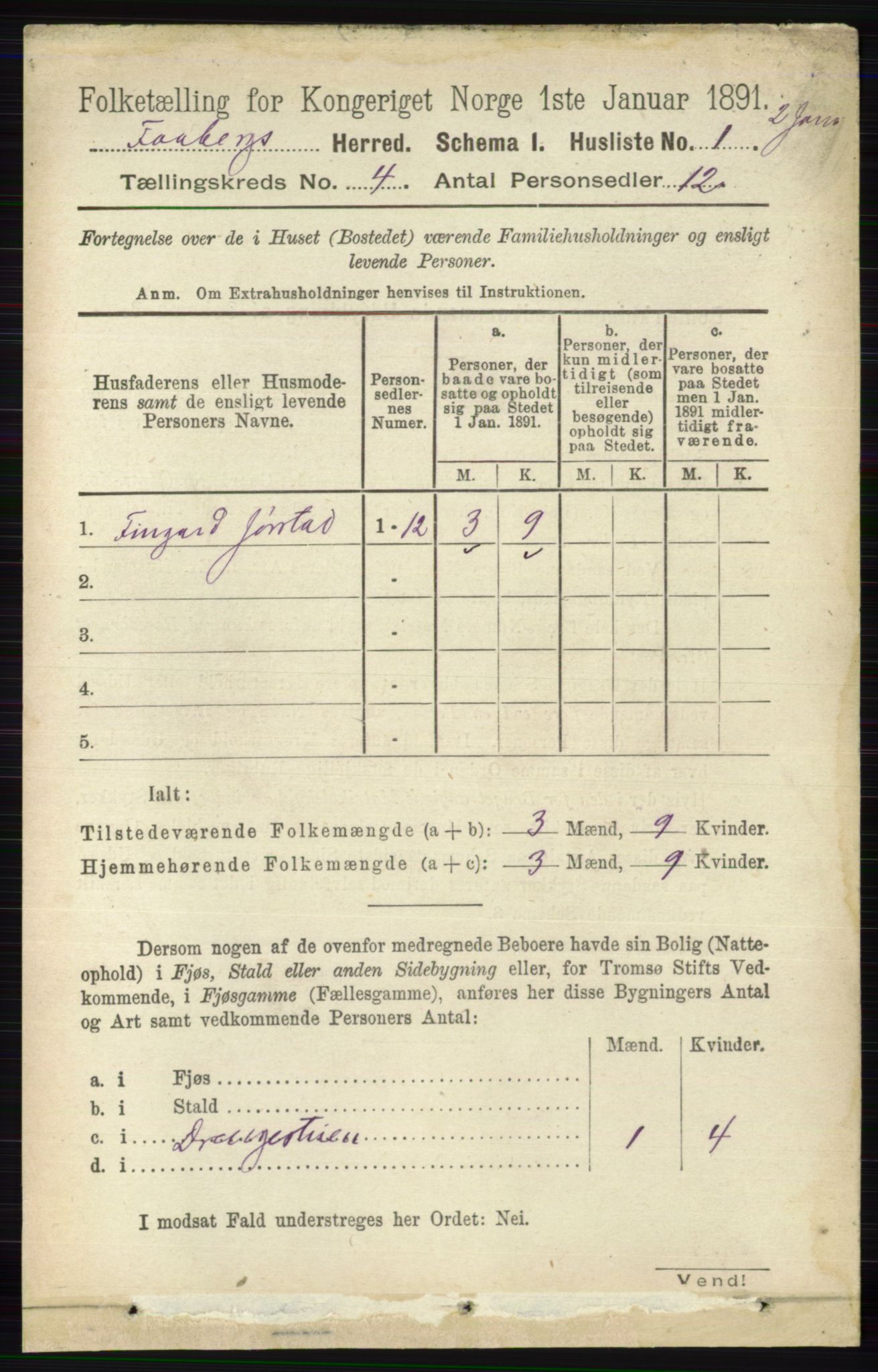 RA, 1891 census for 0524 Fåberg, 1891, p. 1166