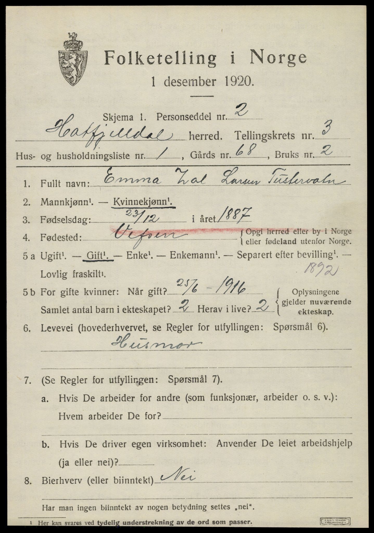 SAT, 1920 census for Hattfjelldal, 1920, p. 788