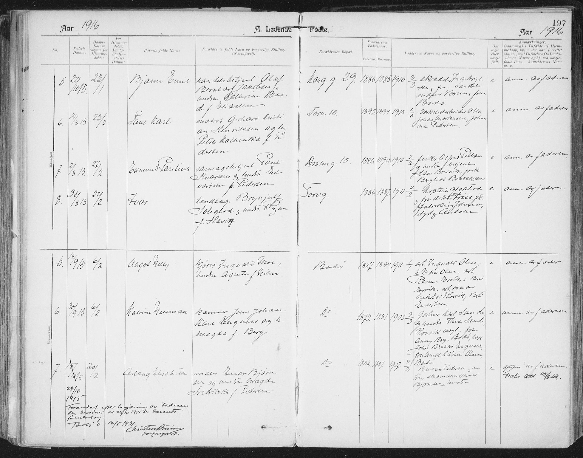 Ministerialprotokoller, klokkerbøker og fødselsregistre - Nordland, AV/SAT-A-1459/801/L0011: Parish register (official) no. 801A11, 1900-1916, p. 197