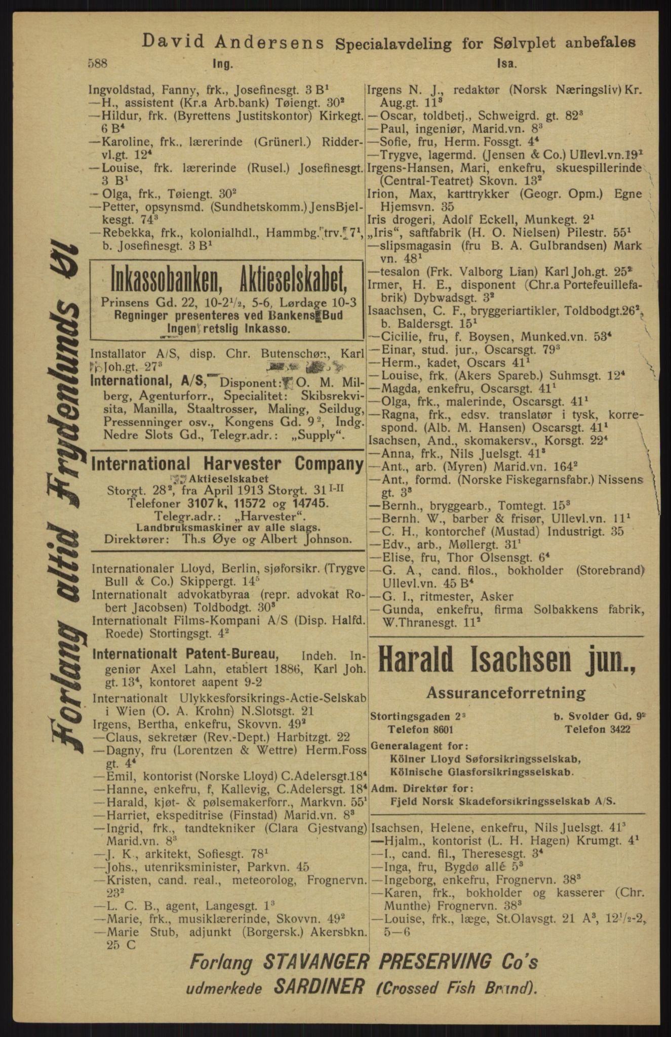 Kristiania/Oslo adressebok, PUBL/-, 1913, p. 600