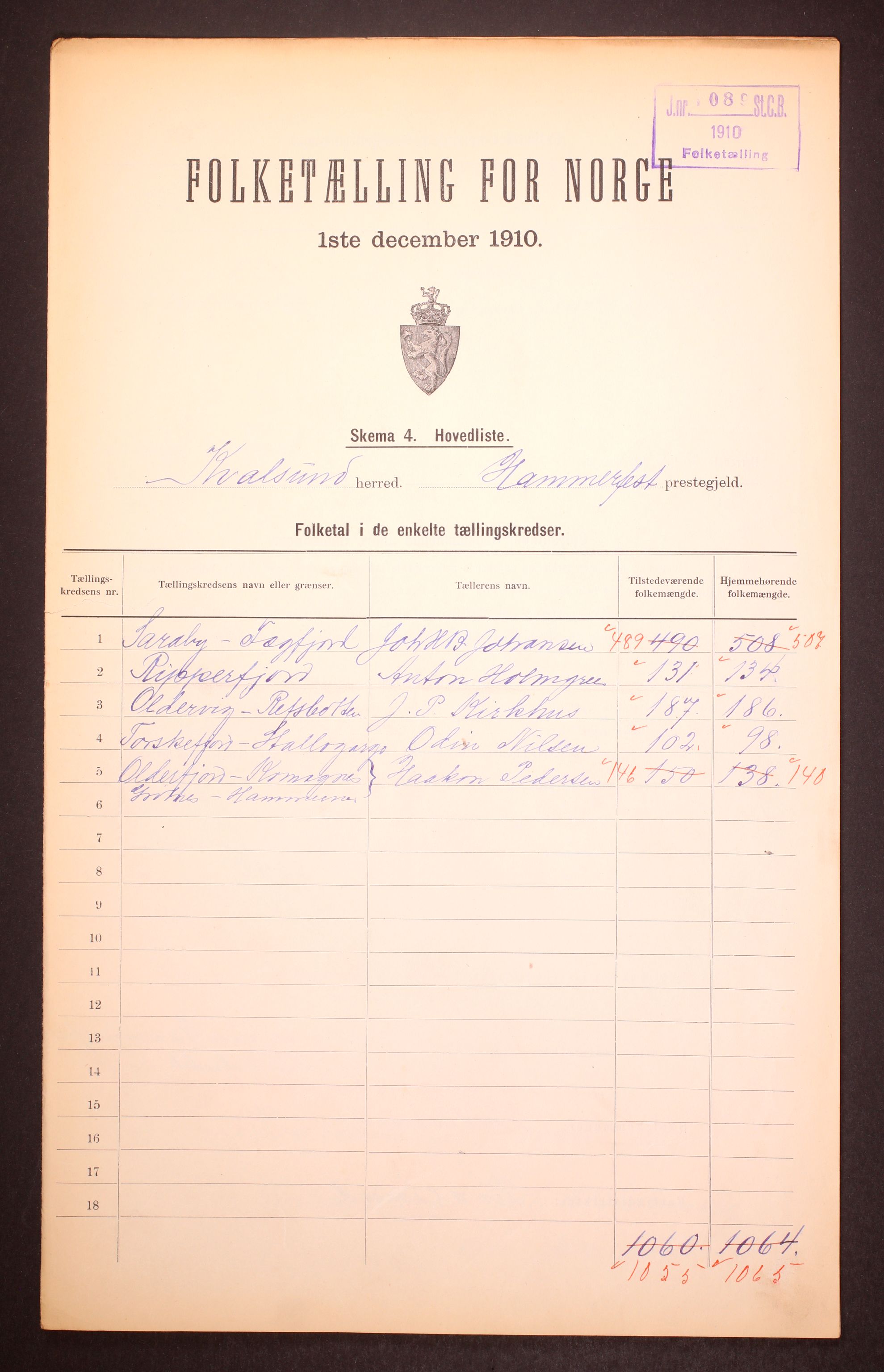 RA, 1910 census for Kvalsund, 1910, p. 2