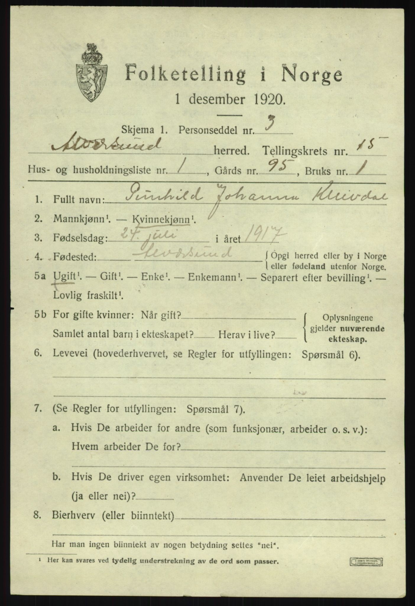 SAB, 1920 census for Alversund, 1920, p. 8250