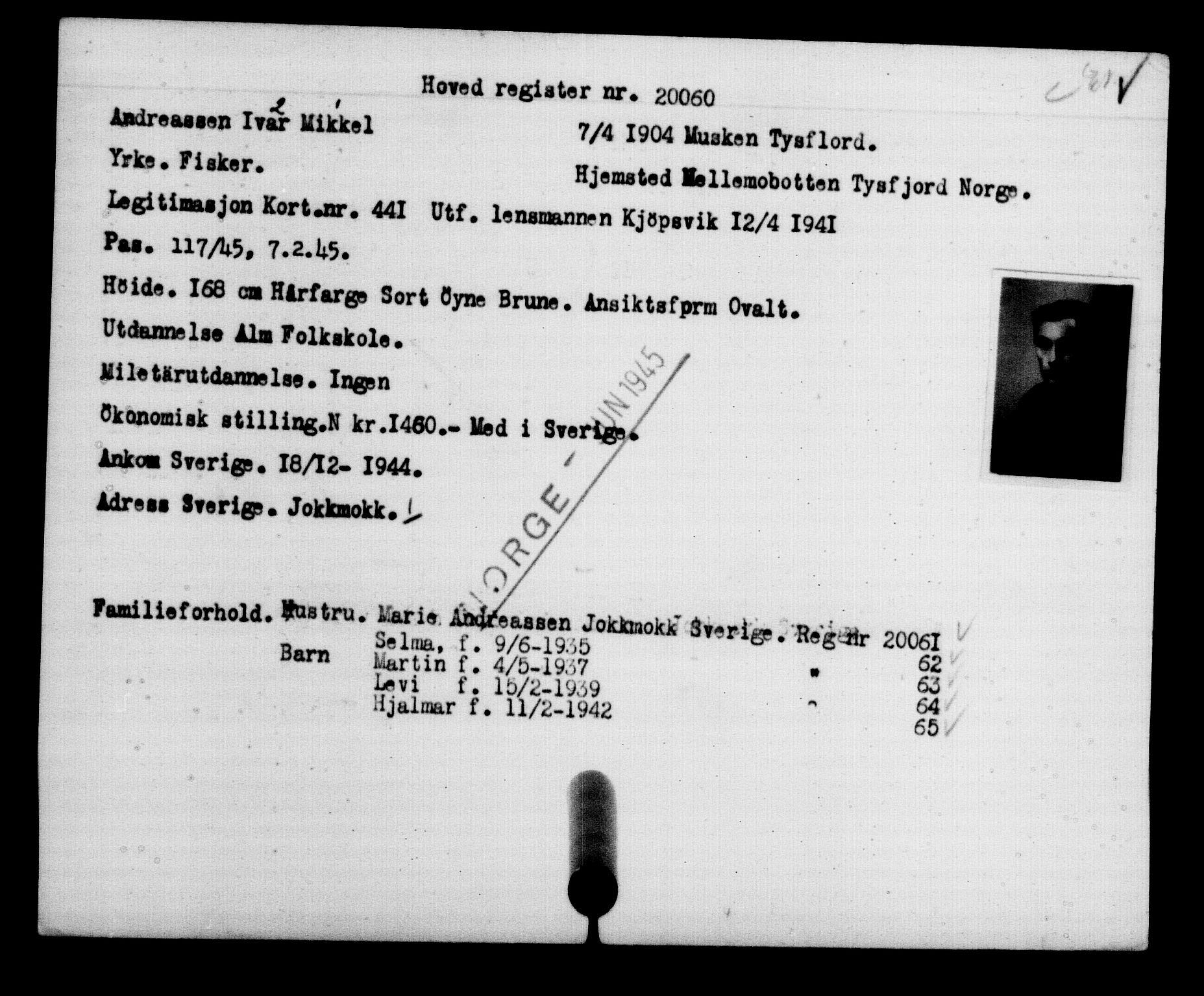 Den Kgl. Norske Legasjons Flyktningskontor, RA/S-6753/V/Va/L0009: Kjesäterkartoteket.  Flyktningenr. 18502-22048, 1940-1945, p. 1726