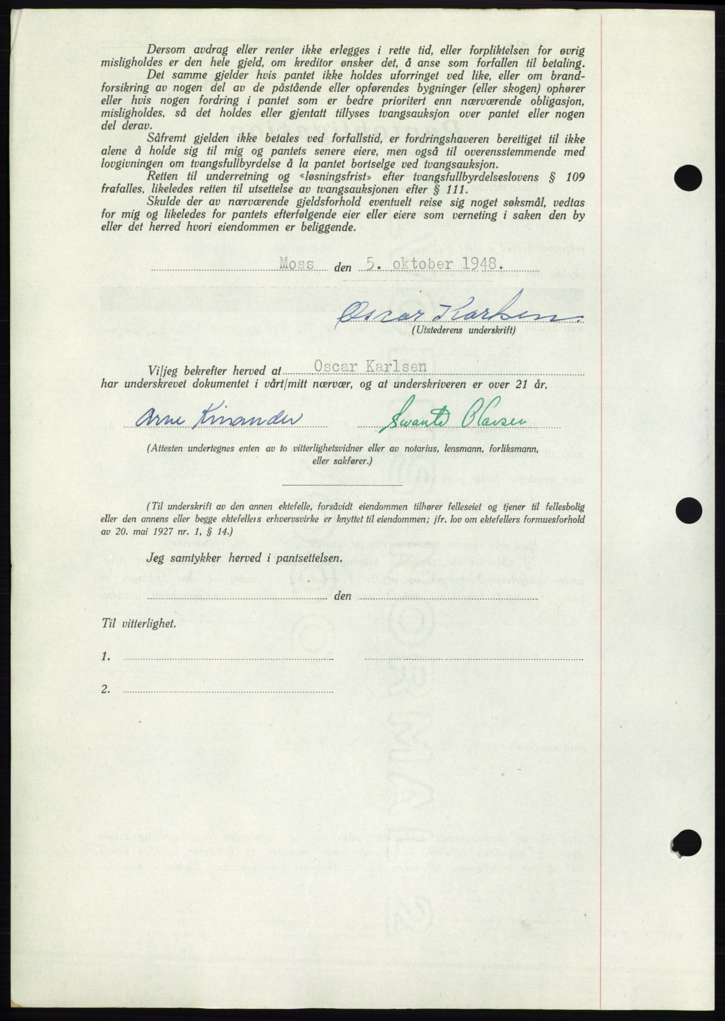 Moss sorenskriveri, AV/SAO-A-10168: Mortgage book no. B20, 1948-1948, Diary no: : 2564/1948