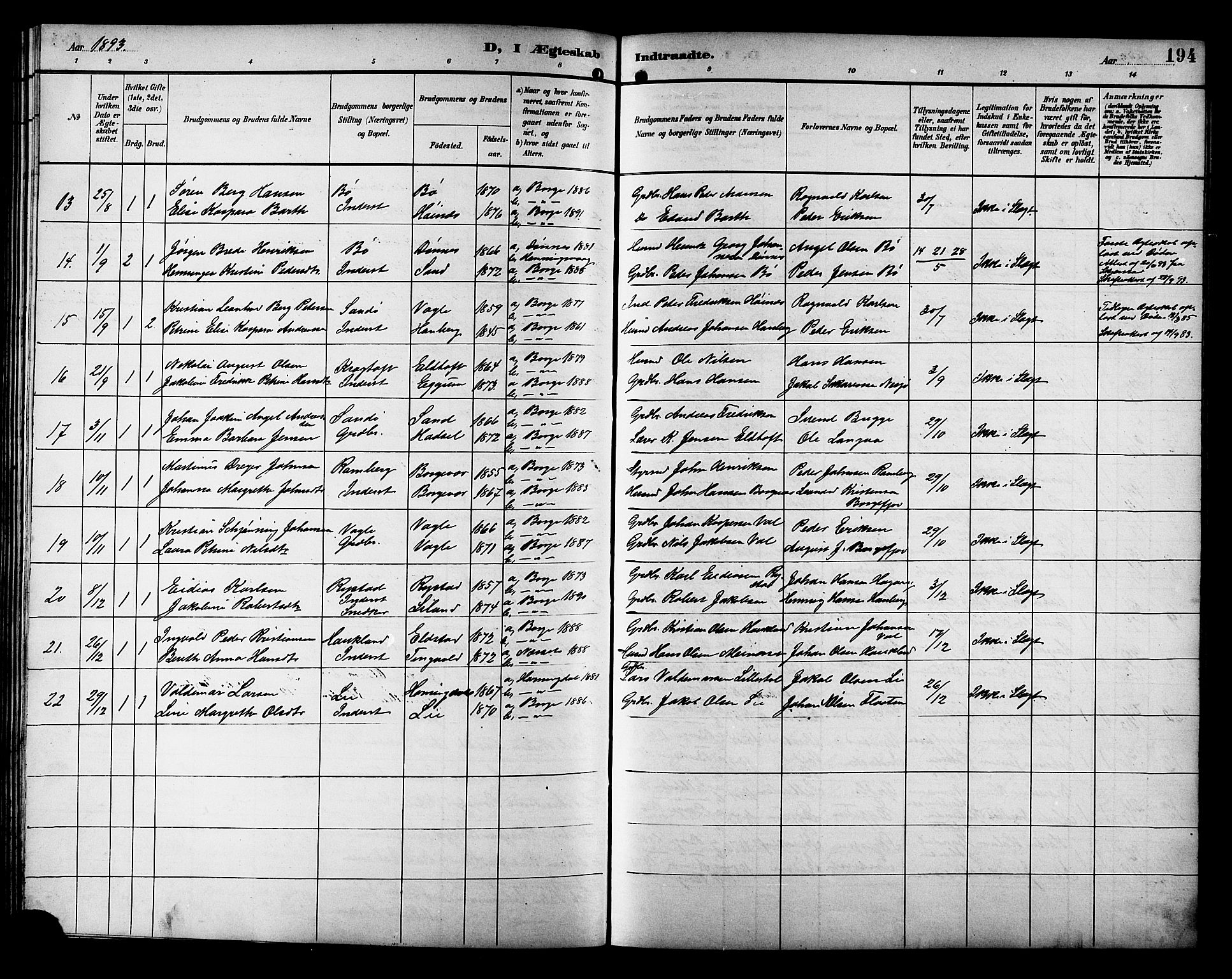 Ministerialprotokoller, klokkerbøker og fødselsregistre - Nordland, SAT/A-1459/880/L1141: Parish register (copy) no. 880C03, 1893-1928, p. 194