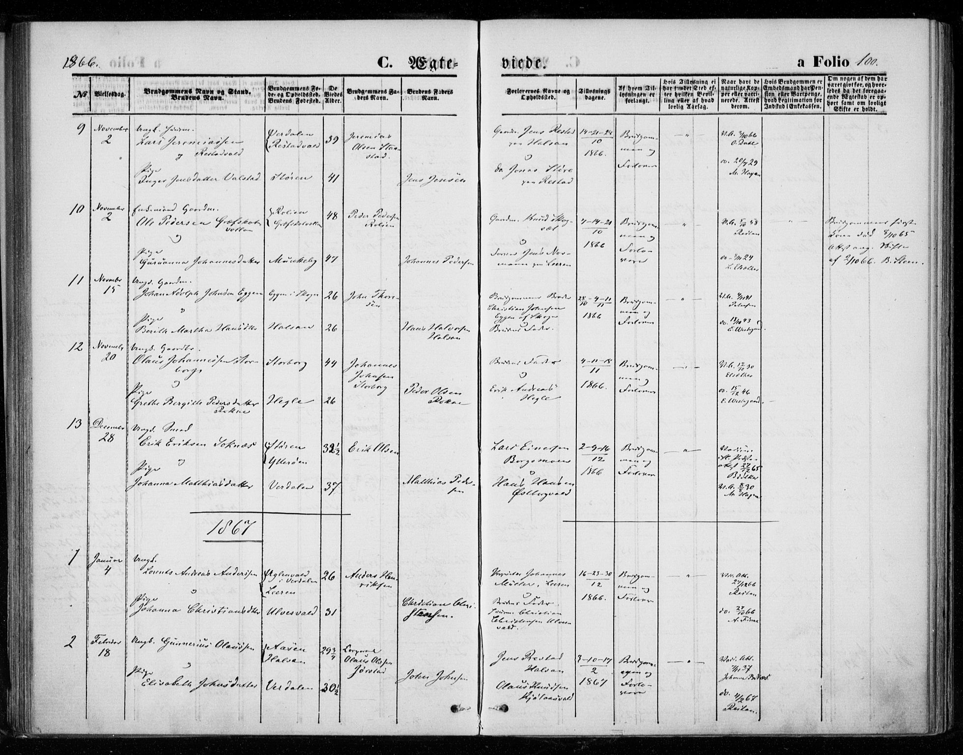 Ministerialprotokoller, klokkerbøker og fødselsregistre - Nord-Trøndelag, SAT/A-1458/721/L0206: Parish register (official) no. 721A01, 1864-1874, p. 100