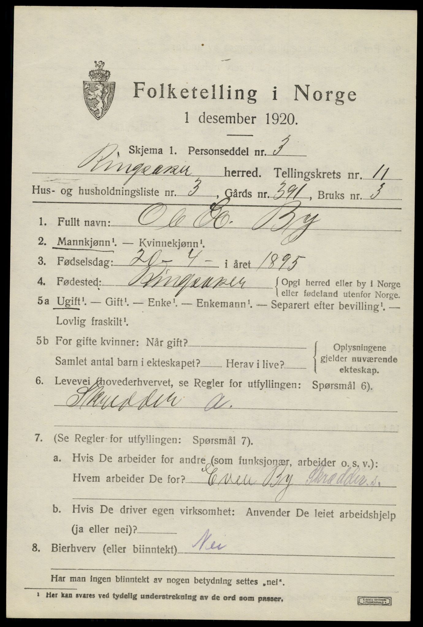 SAH, 1920 census for Ringsaker, 1920, p. 18334