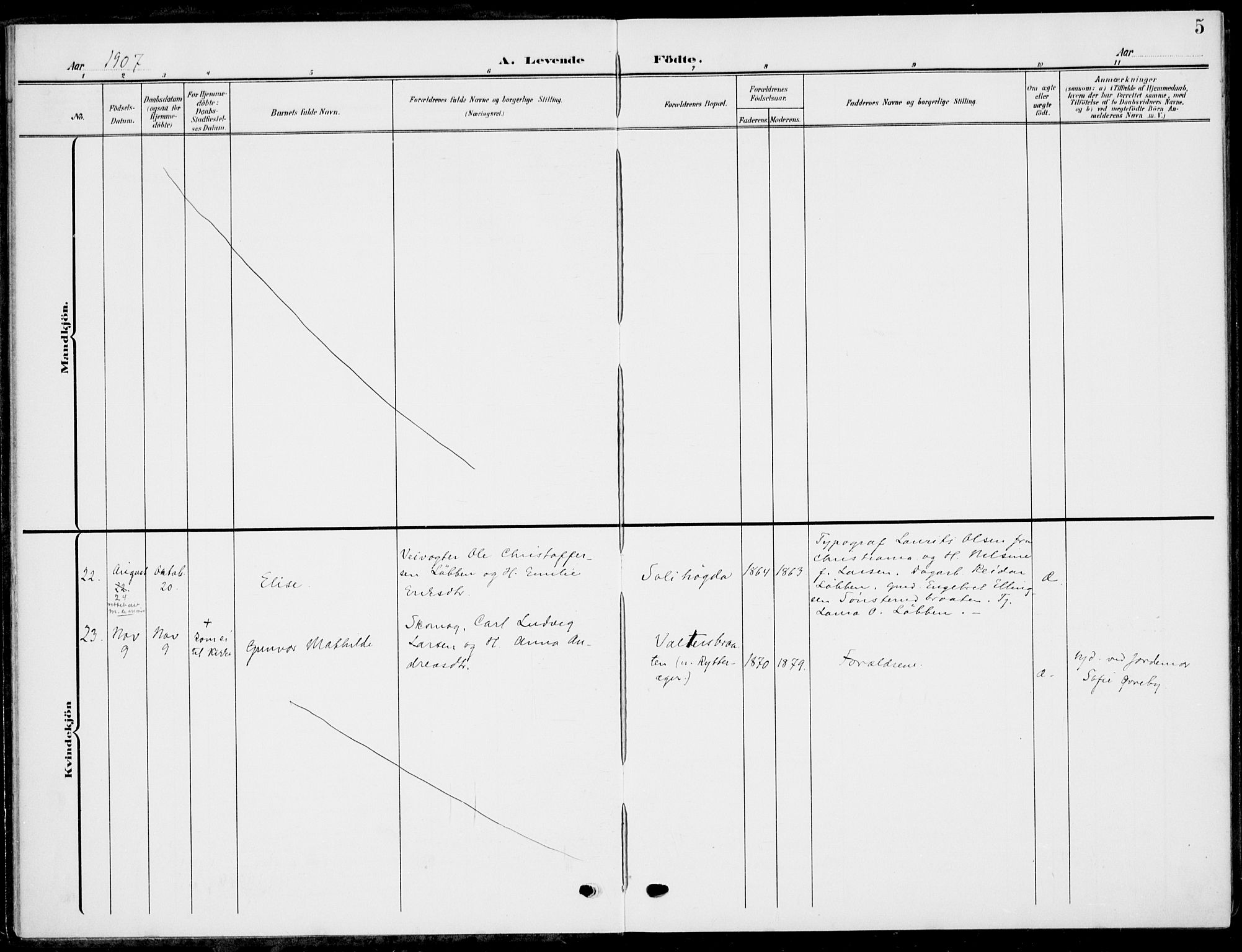 Hole kirkebøker, AV/SAKO-A-228/F/Fa/L0010: Parish register (official) no. I 10, 1907-1917, p. 5