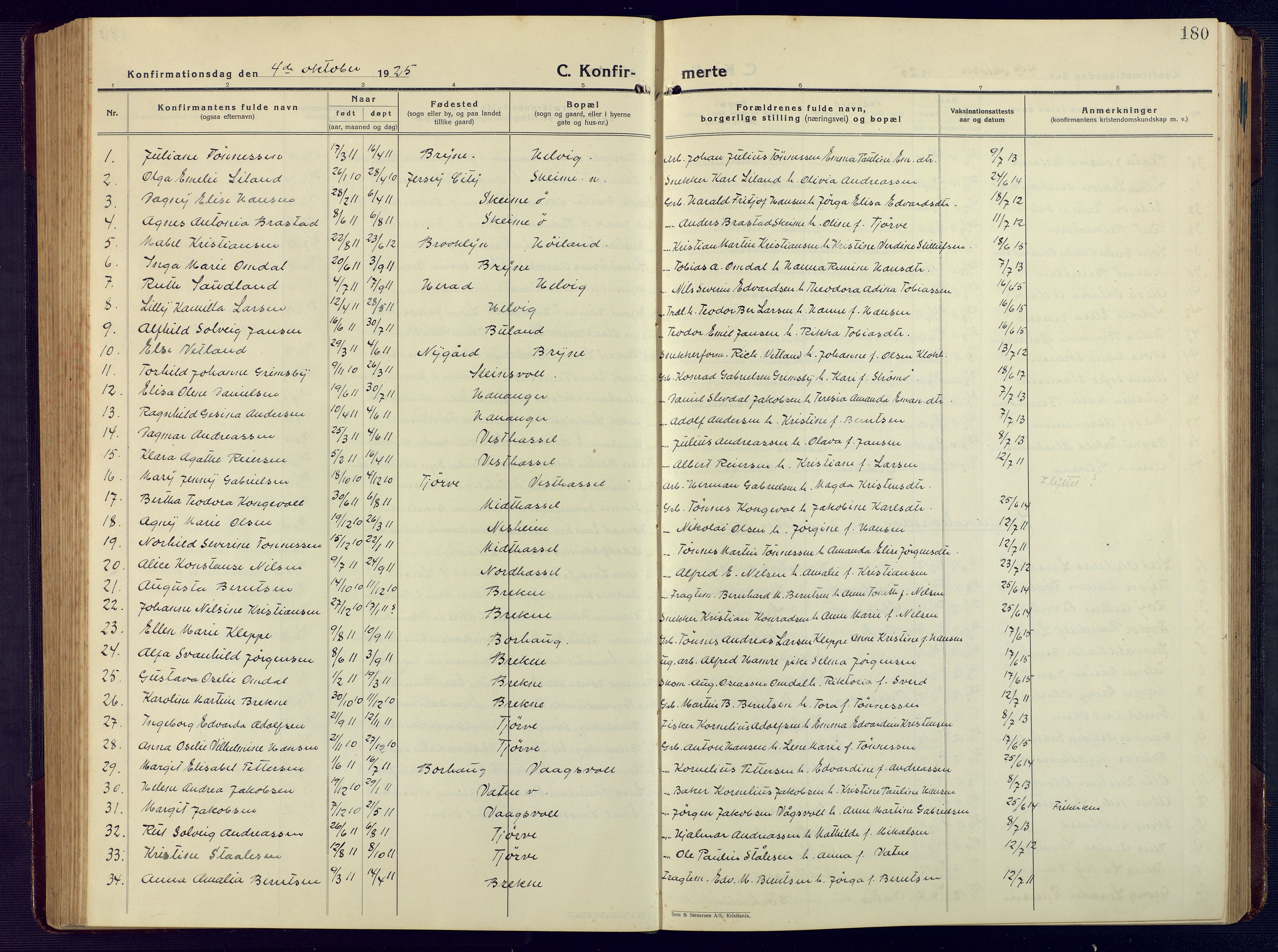 Lista sokneprestkontor, AV/SAK-1111-0027/F/Fb/L0006: Parish register (copy) no. B 6, 1924-1947, p. 180