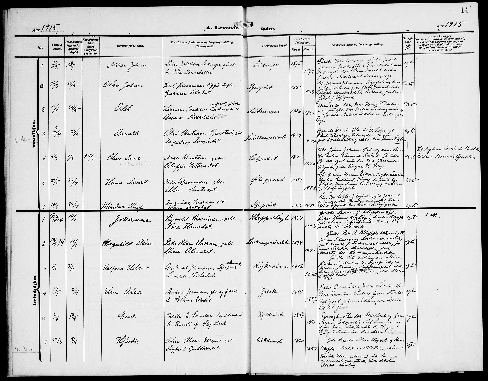 Ministerialprotokoller, klokkerbøker og fødselsregistre - Møre og Romsdal, AV/SAT-A-1454/508/L0096: Parish register (official) no. 508A03, 1911-1920, p. 14