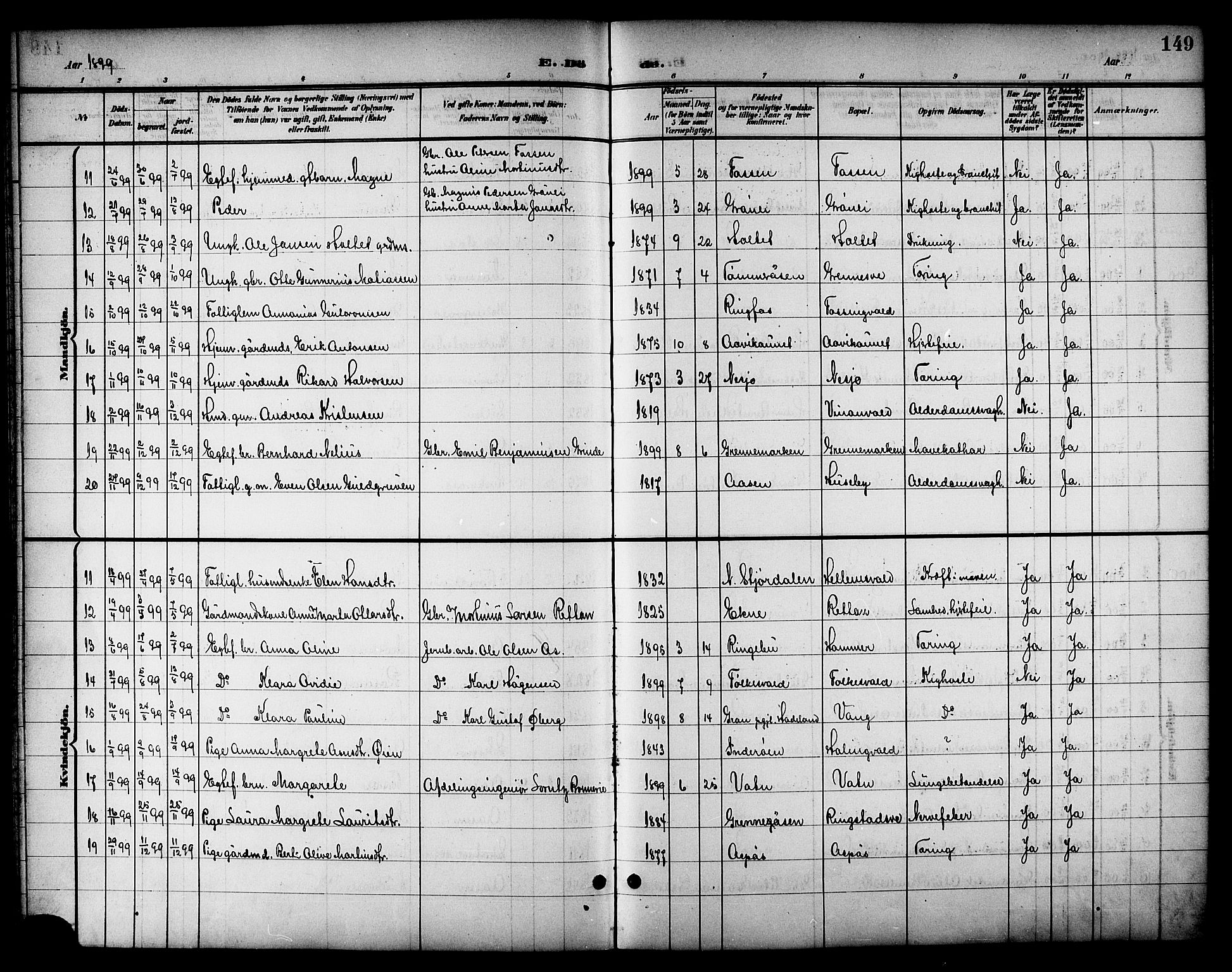 Ministerialprotokoller, klokkerbøker og fødselsregistre - Nord-Trøndelag, SAT/A-1458/714/L0135: Parish register (copy) no. 714C04, 1899-1918, p. 149