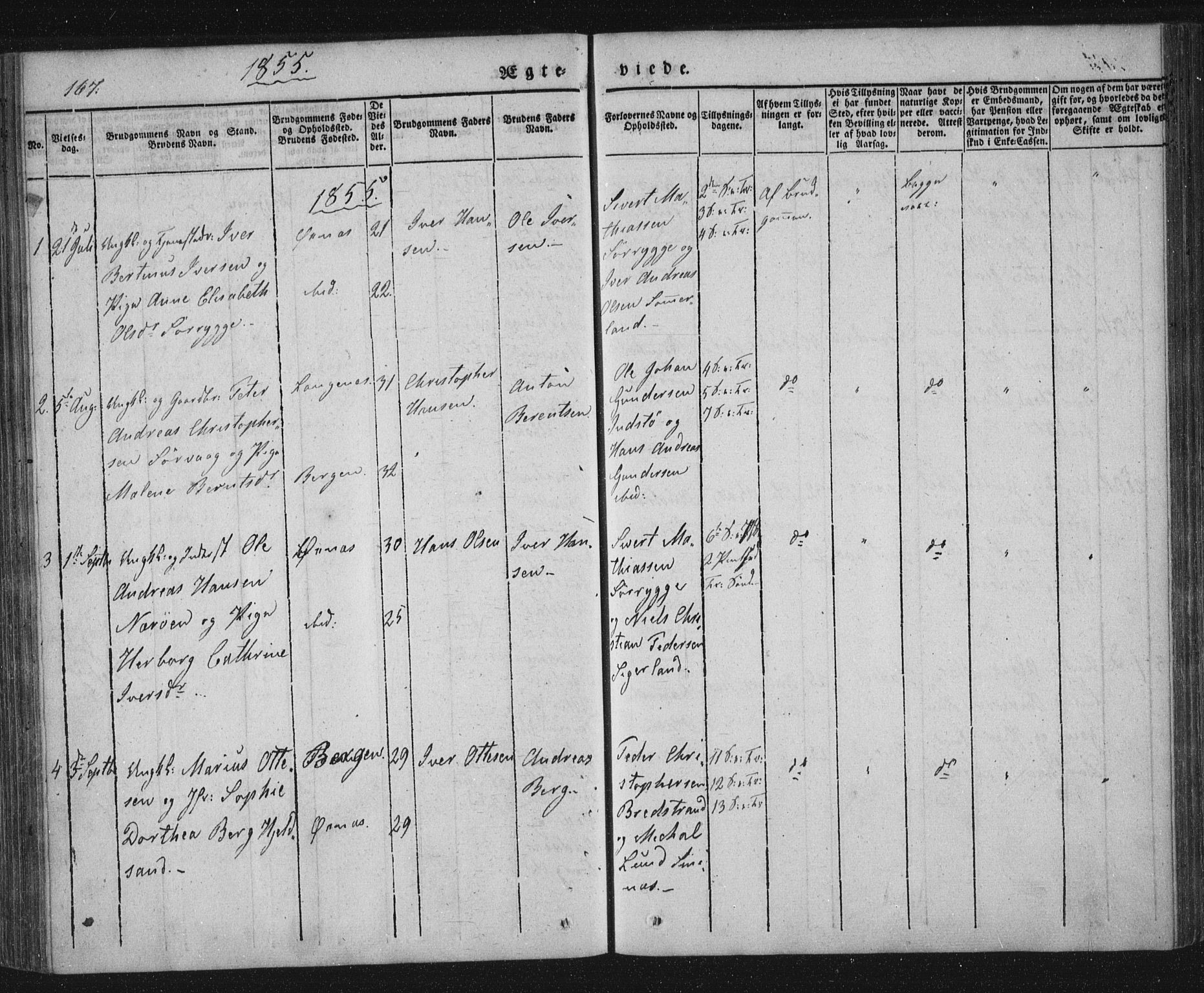 Ministerialprotokoller, klokkerbøker og fødselsregistre - Nordland, SAT/A-1459/893/L1332: Parish register (official) no. 893A05, 1841-1858, p. 167