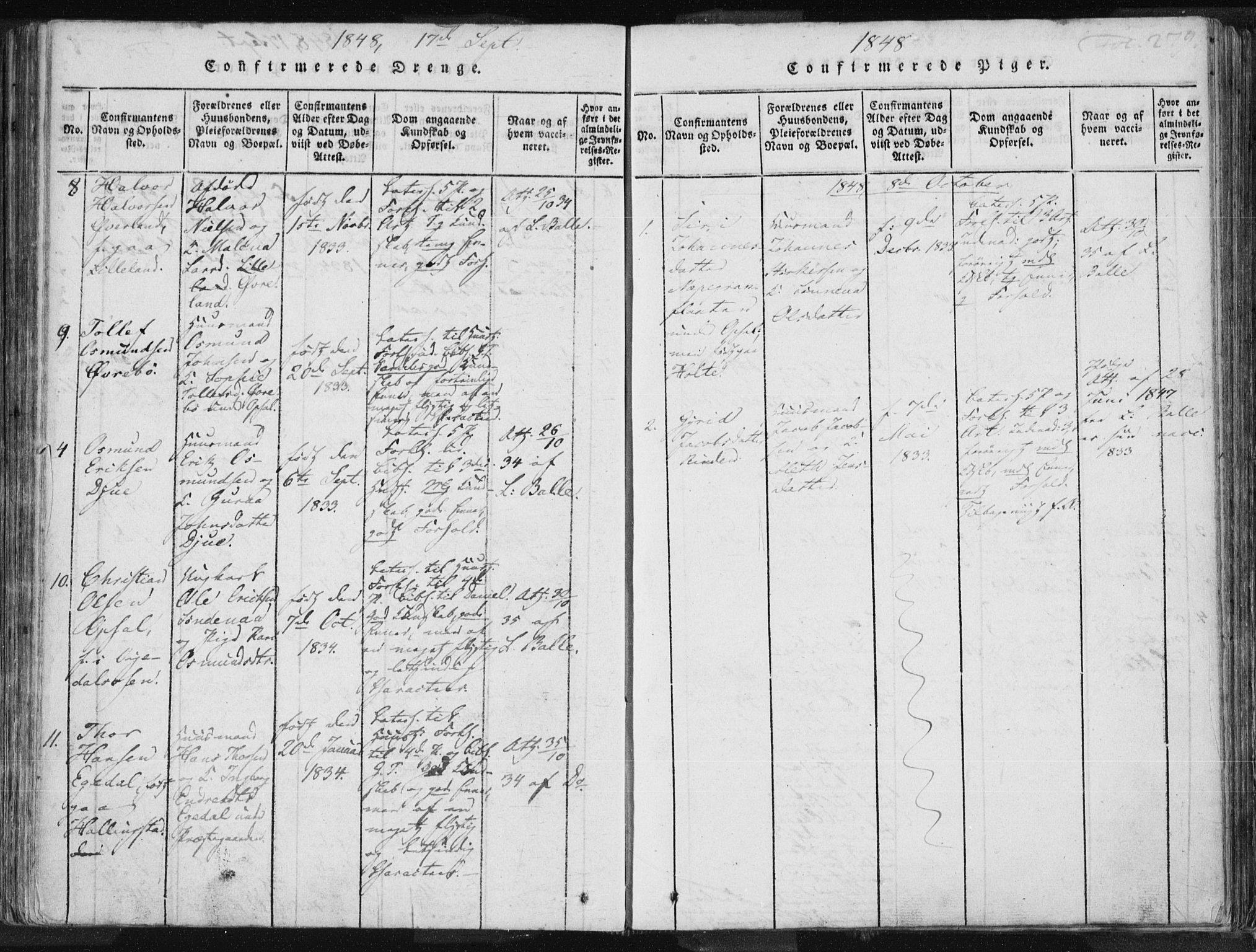 Vikedal sokneprestkontor, AV/SAST-A-101840/01/IV: Parish register (official) no. A 3, 1817-1850, p. 279