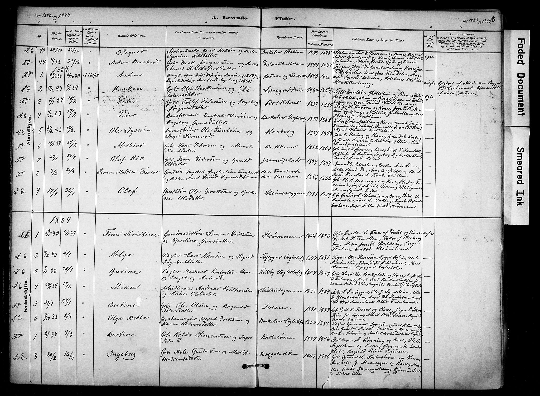 Alvdal prestekontor, SAH/PREST-060/H/Ha/Haa/L0002: Parish register (official) no. 2, 1883-1906, p. 6