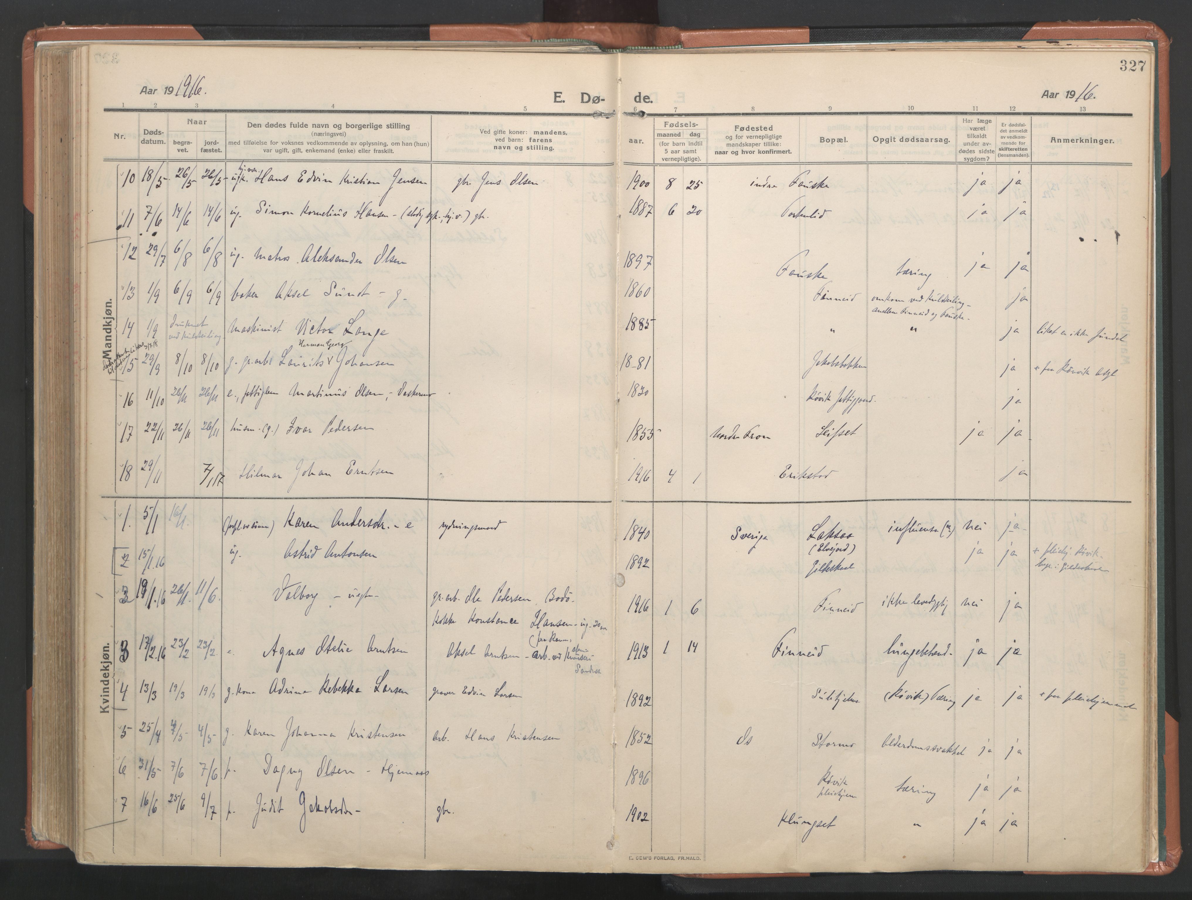 Ministerialprotokoller, klokkerbøker og fødselsregistre - Nordland, AV/SAT-A-1459/849/L0698: Parish register (official) no. 849A09, 1911-1924, p. 327