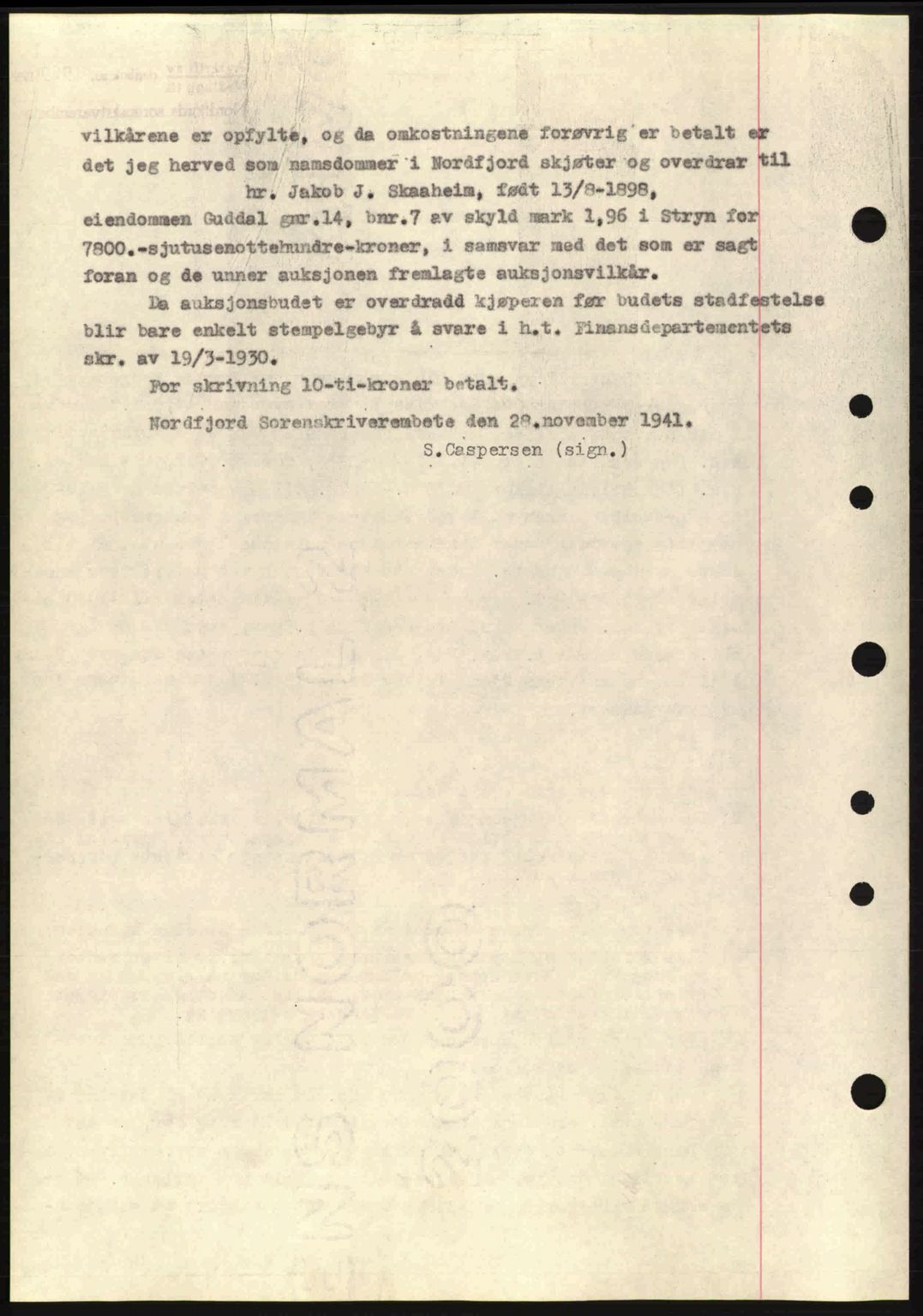 Nordfjord sorenskriveri, SAB/A-2801/02/02b/02bj/L0007: Mortgage book no. A7, 1941-1943, Diary no: : 1569/1941