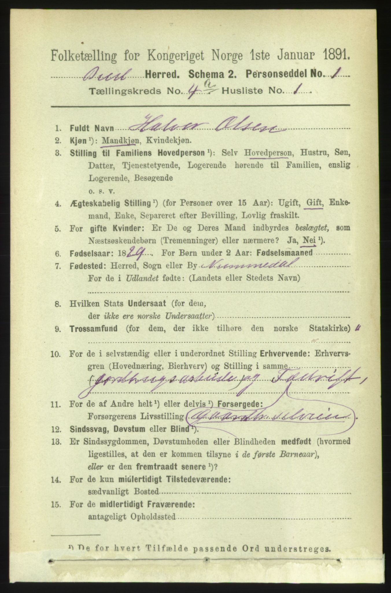 RA, 1891 census for 1549 Bud, 1891, p. 2167