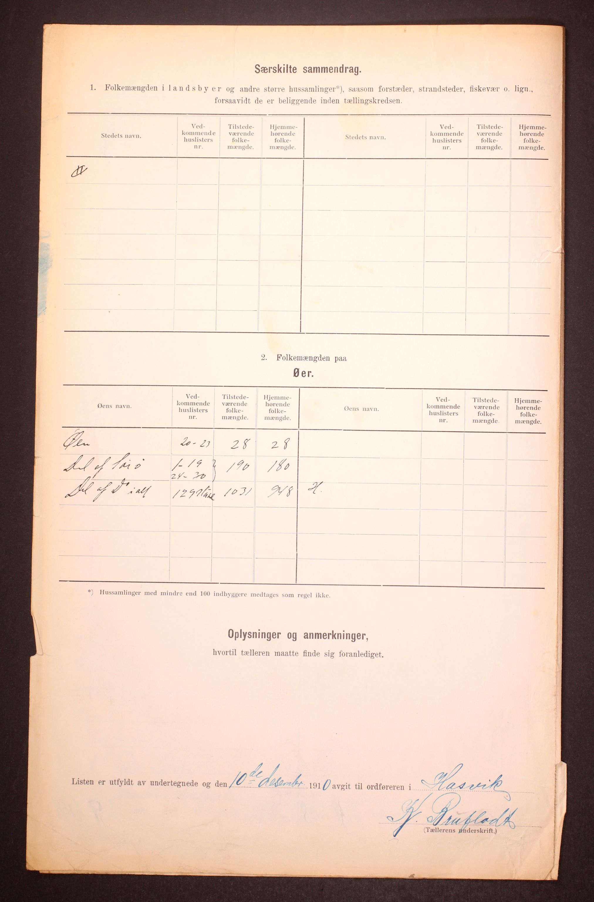 RA, 1910 census for Hasvik, 1910, p. 18