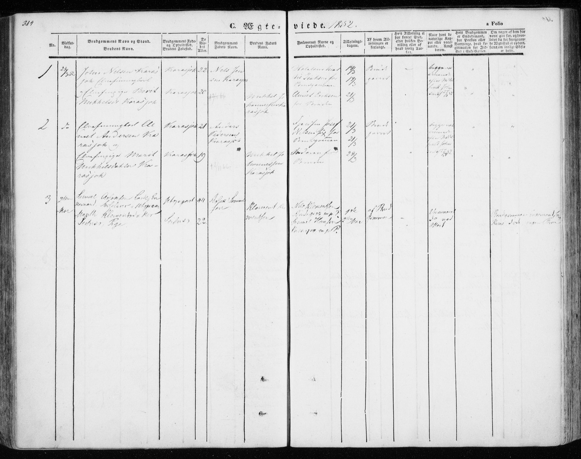 Kistrand/Porsanger sokneprestembete, SATØ/S-1351/H/Ha/L0012.kirke: Parish register (official) no. 12, 1843-1871, p. 314-315