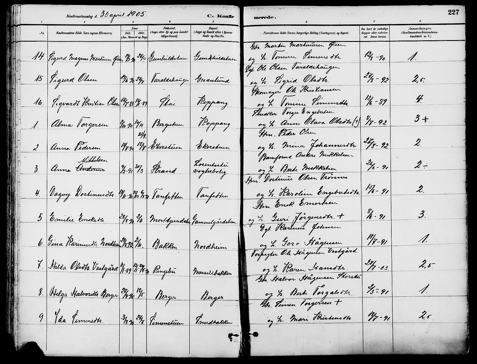 Stor-Elvdal prestekontor, SAH/PREST-052/H/Ha/Haa/L0002: Parish register (official) no. 2, 1882-1907, p. 227