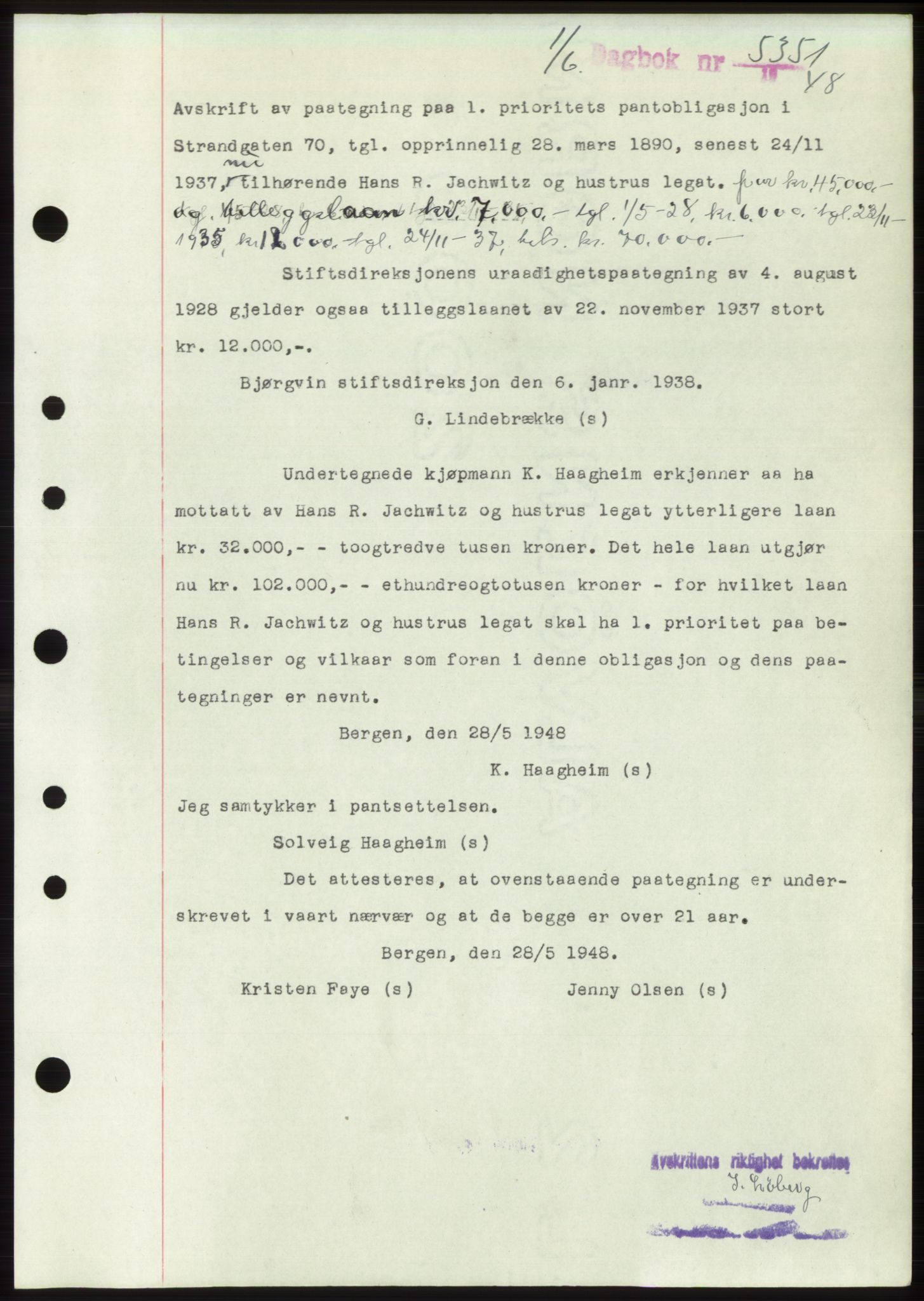 Byfogd og Byskriver i Bergen, AV/SAB-A-3401/03/03Bd/L0003: Mortgage book no. B29-39, 1947-1950, Diary no: : 5351/1948