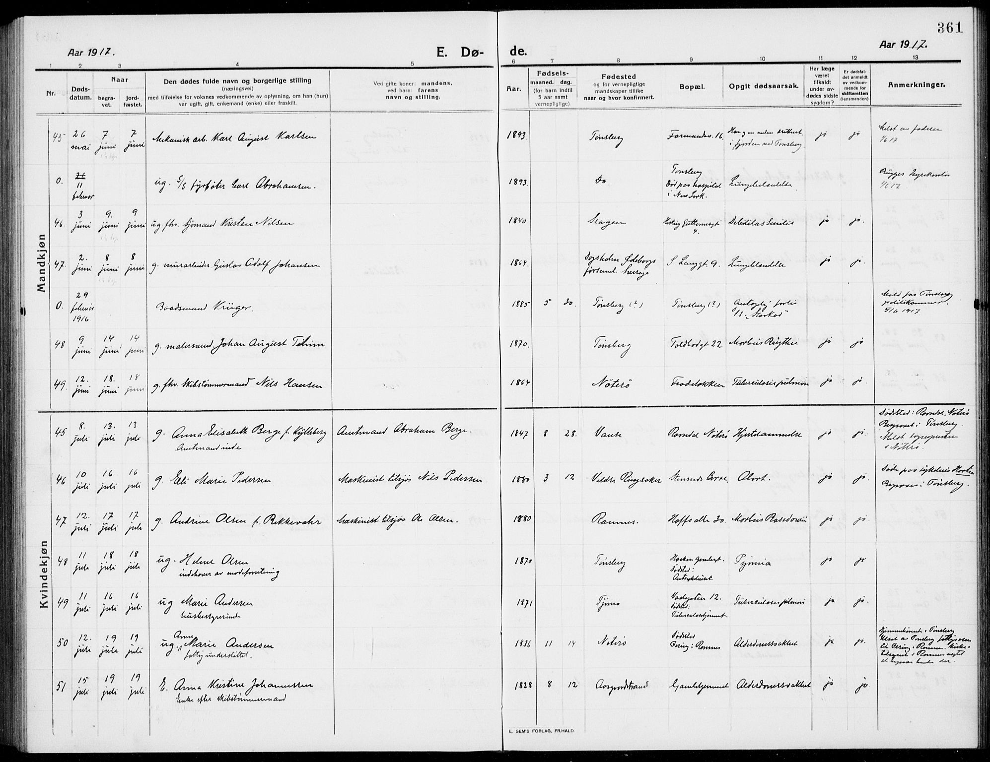 Tønsberg kirkebøker, AV/SAKO-A-330/G/Ga/L0009: Parish register (copy) no. 9, 1913-1920, p. 361