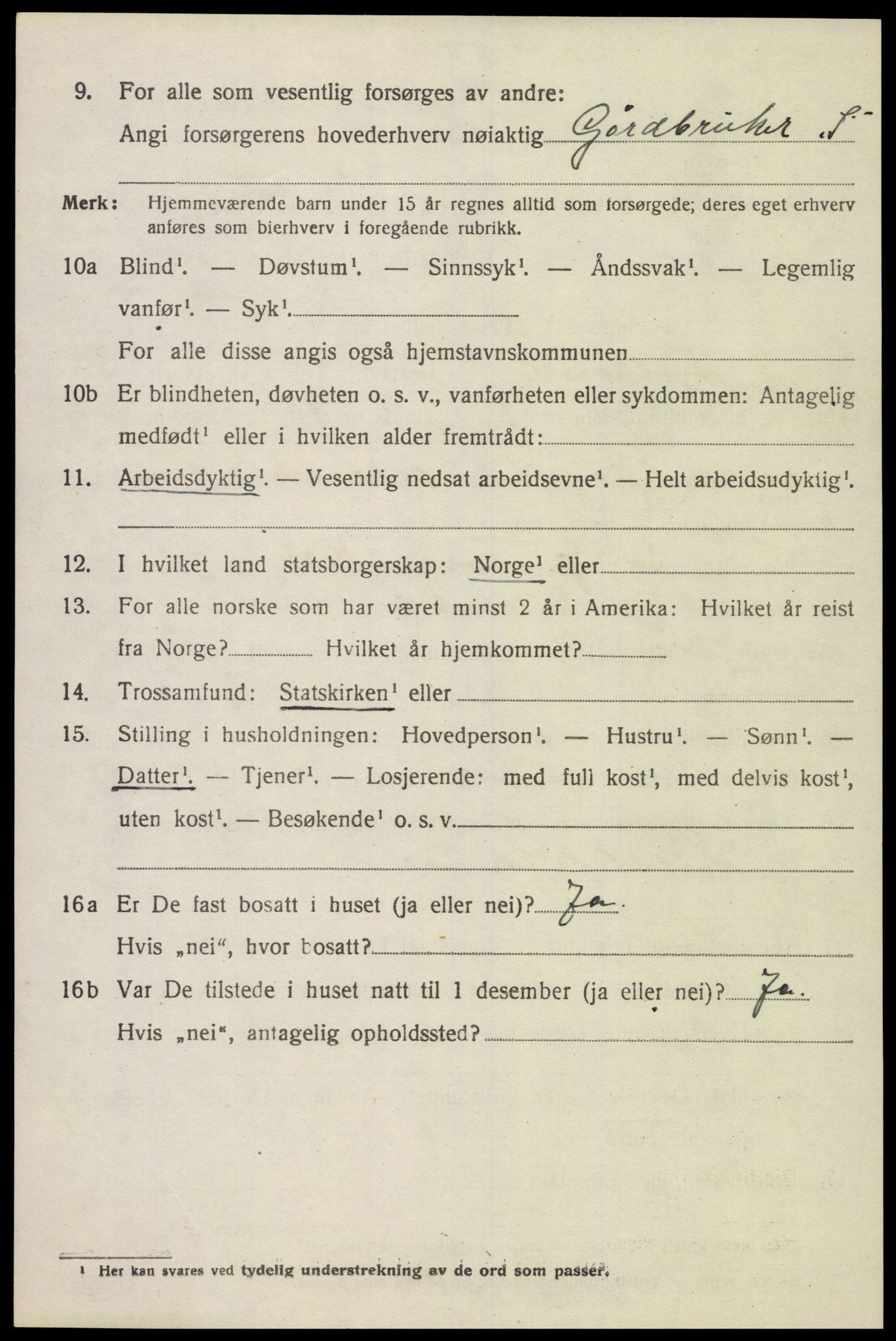 SAK, 1920 census for Bjelland, 1920, p. 960