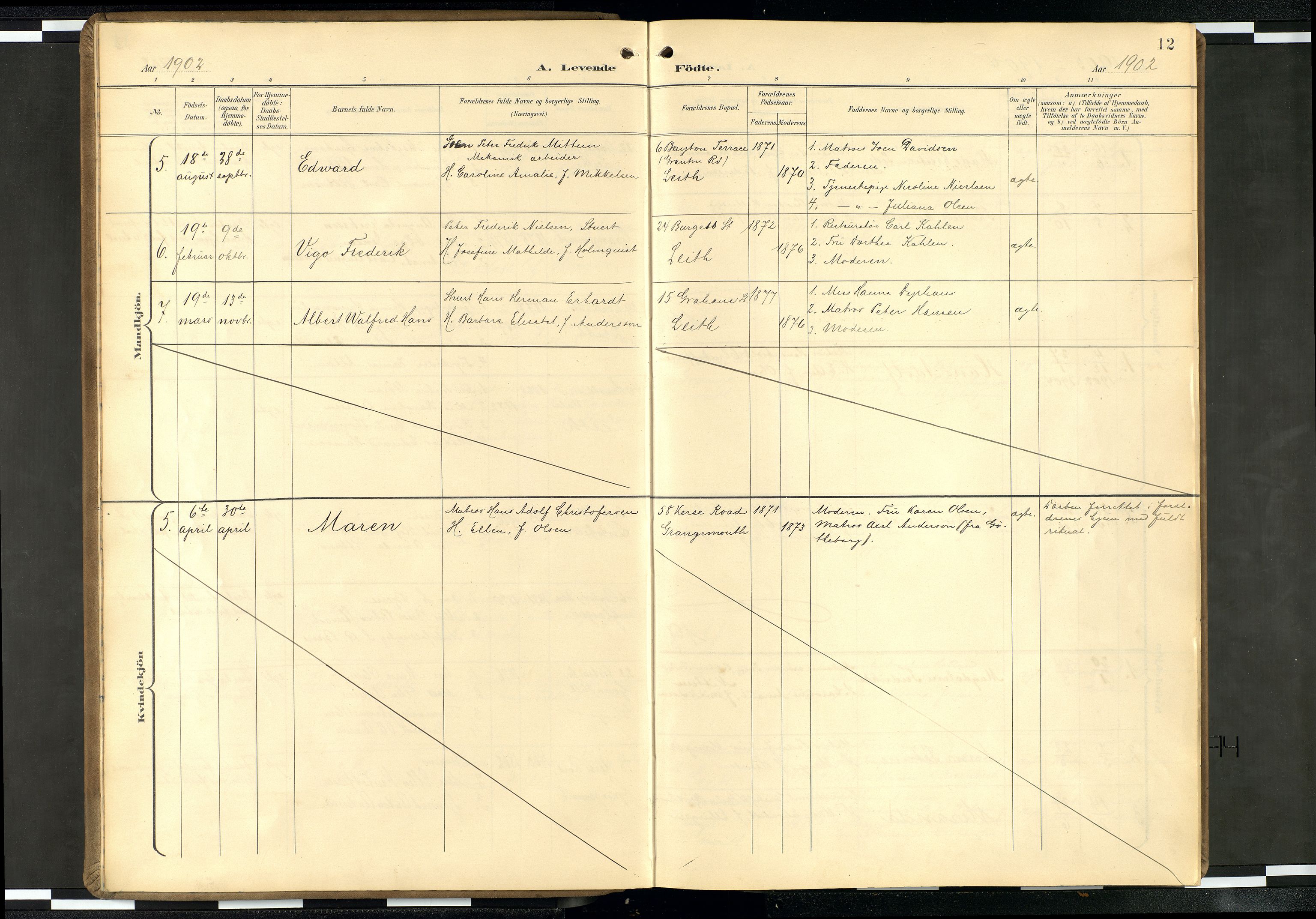 Den norske sjømannsmisjon i utlandet/Skotske havner (Leith, Glasgow), SAB/SAB/PA-0100/H/Ha/Haa/L0004: Parish register (official) no. A 4, 1899-1949, p. 11b-12a