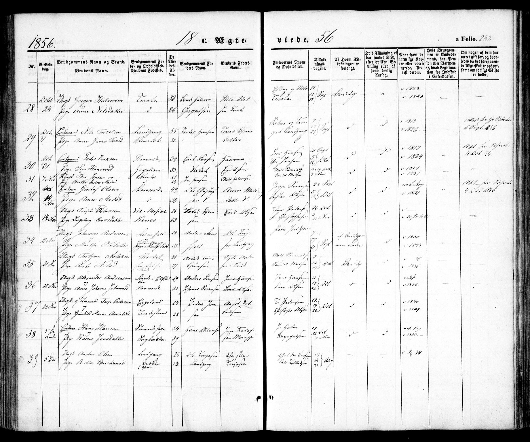 Holt sokneprestkontor, SAK/1111-0021/F/Fa/L0008: Parish register (official) no. A 8, 1849-1860, p. 262