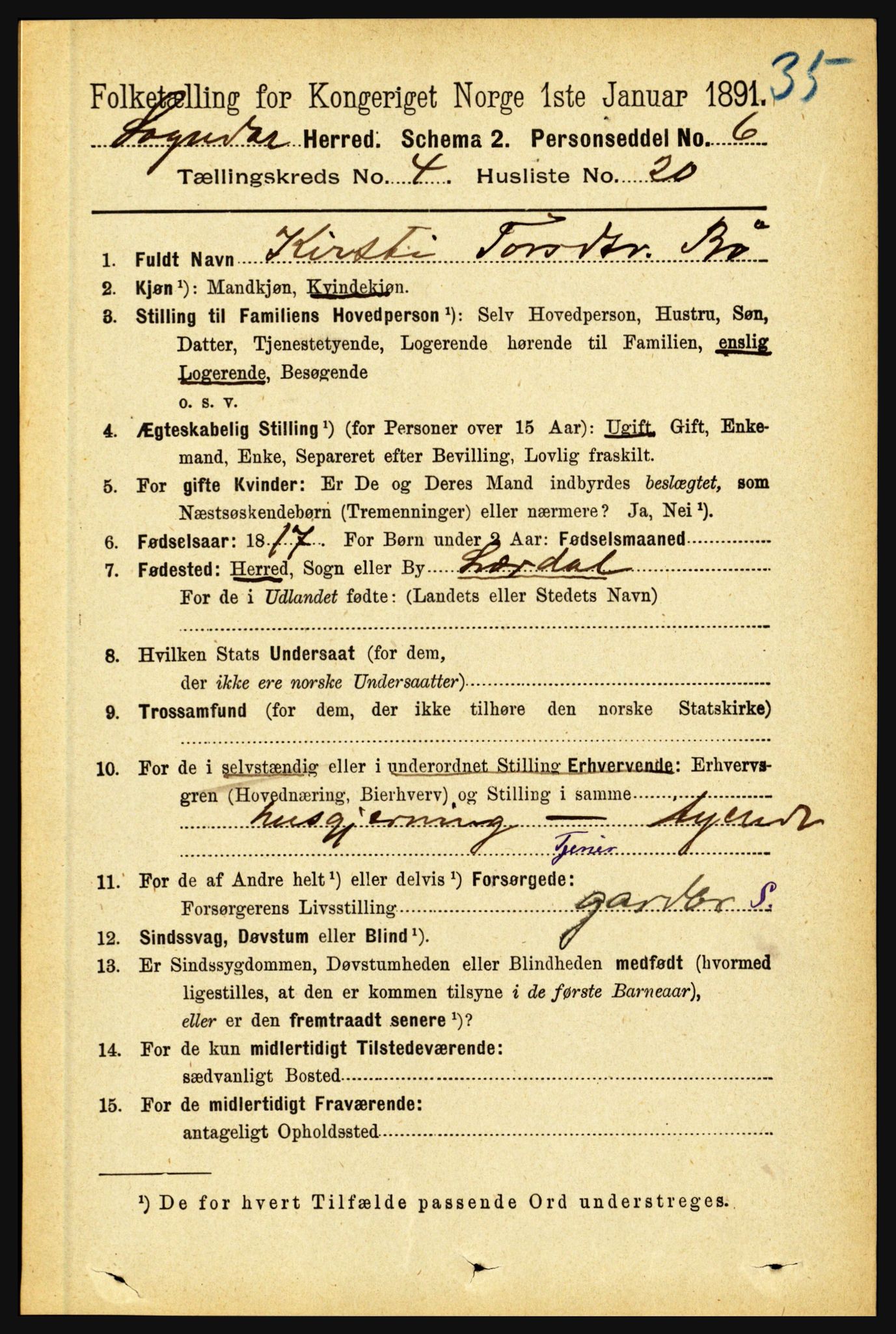 RA, 1891 census for 1420 Sogndal, 1891, p. 2021