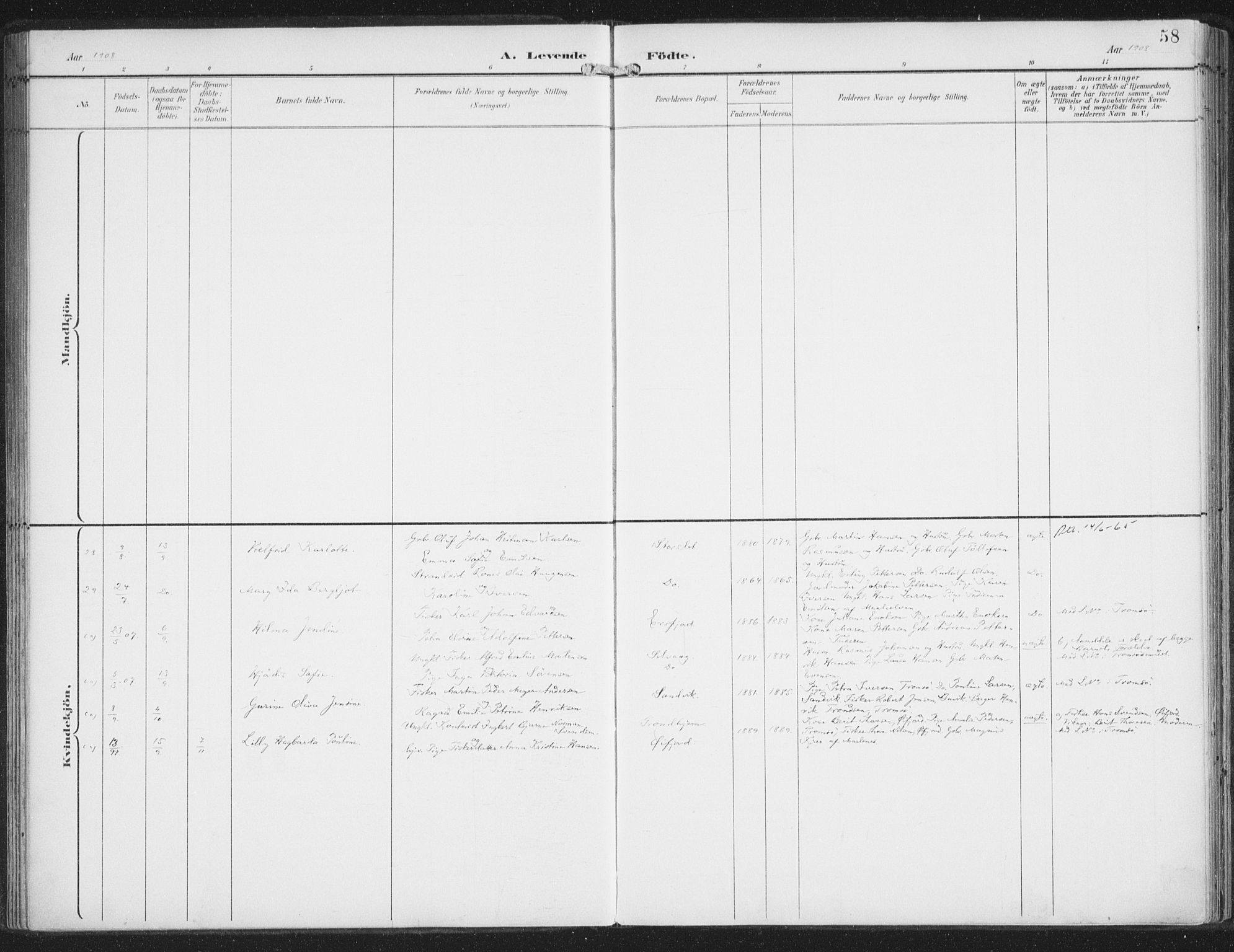 Lenvik sokneprestembete, SATØ/S-1310/H/Ha/Haa/L0015kirke: Parish register (official) no. 15, 1896-1915, p. 58