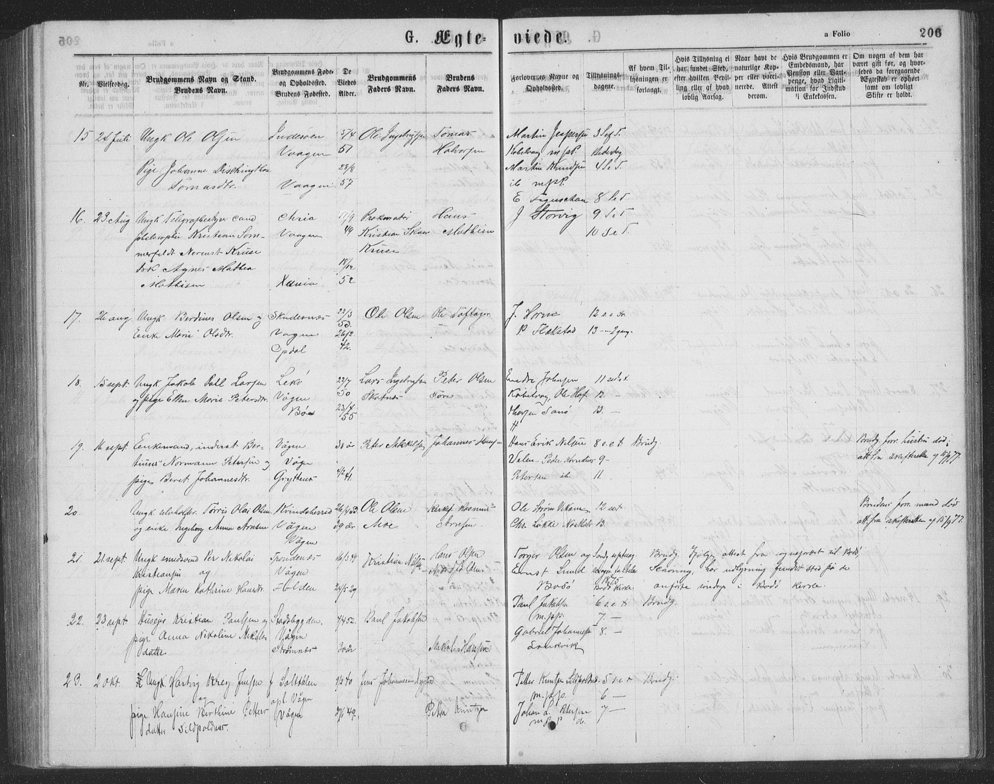 Ministerialprotokoller, klokkerbøker og fødselsregistre - Nordland, AV/SAT-A-1459/874/L1075: Parish register (copy) no. 874C04, 1876-1883, p. 206