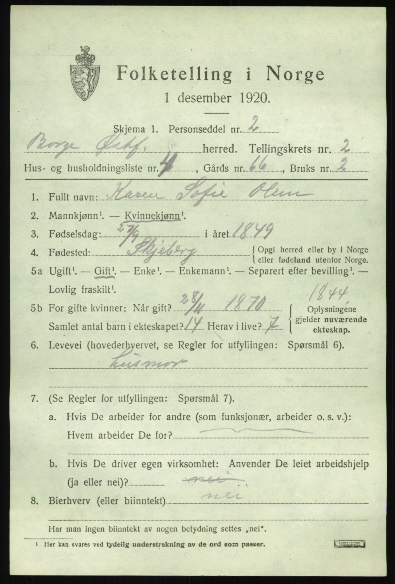 SAO, 1920 census for Borge, 1920, p. 3053