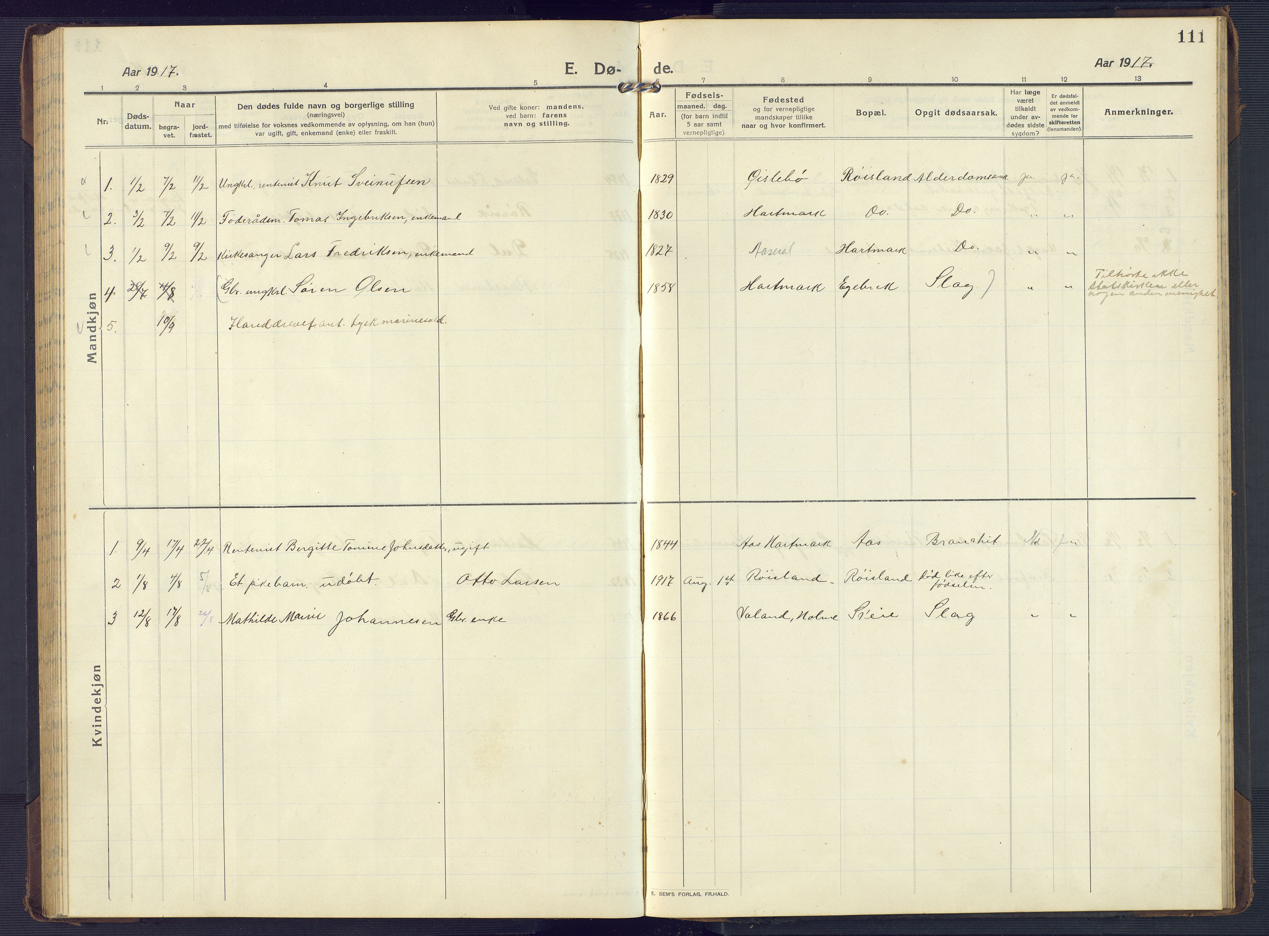 Mandal sokneprestkontor, SAK/1111-0030/F/Fb/Fbb/L0005: Parish register (copy) no. B 5, 1913-1957, p. 111