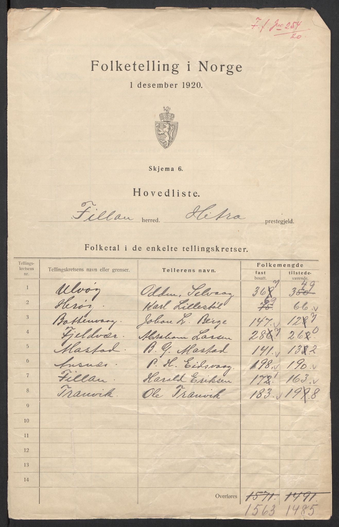 SAT, 1920 census for Fillan, 1920, p. 3