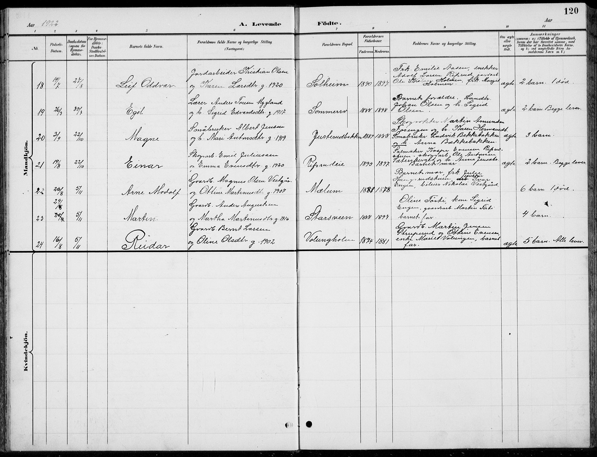 Romedal prestekontor, AV/SAH-PREST-004/L/L0013: Parish register (copy) no. 13, 1896-1937, p. 120