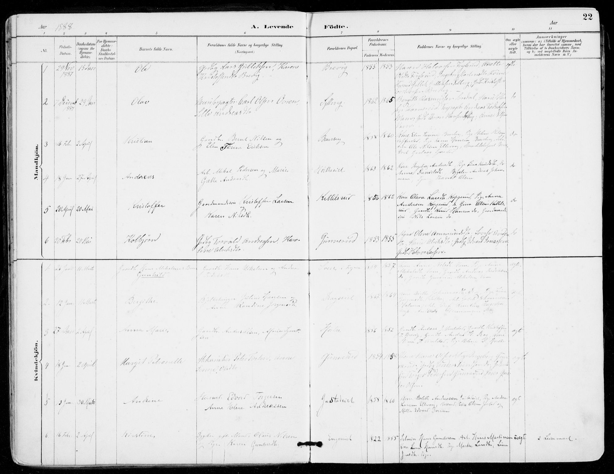 Sylling kirkebøker, AV/SAKO-A-247/F/Fa/L0001: Parish register (official) no. 1, 1883-1910, p. 22