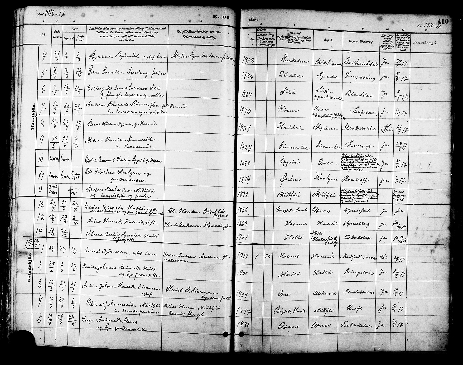 Ministerialprotokoller, klokkerbøker og fødselsregistre - Møre og Romsdal, SAT/A-1454/509/L0112: Parish register (copy) no. 509C02, 1883-1922, p. 410