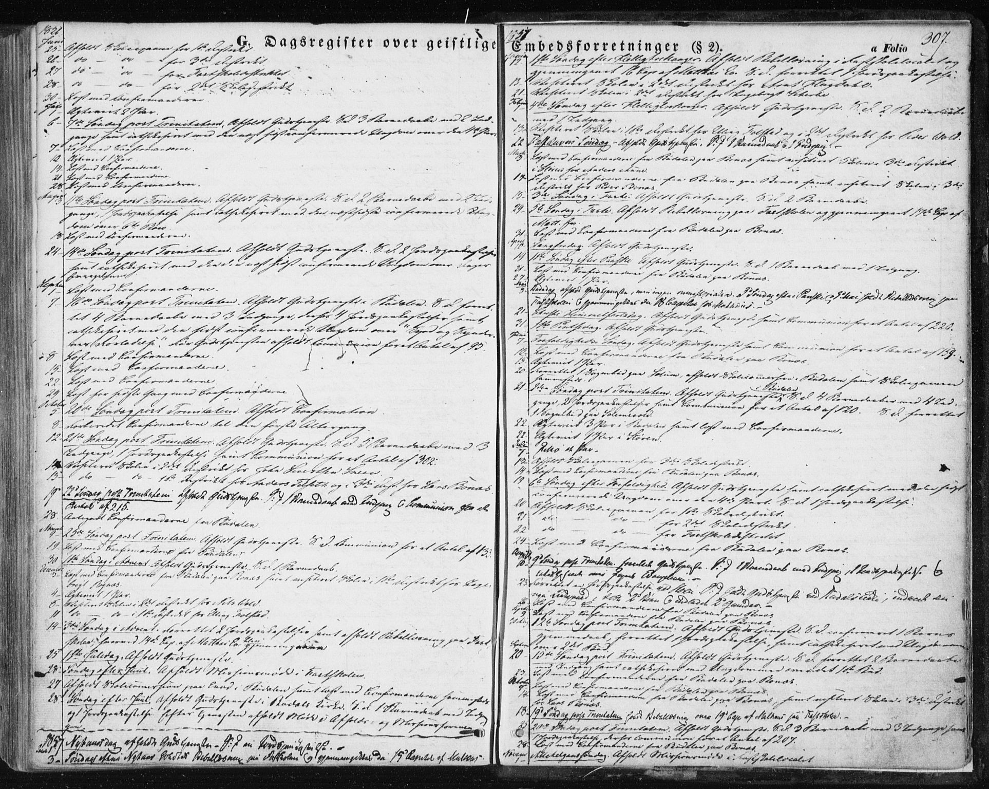 Ministerialprotokoller, klokkerbøker og fødselsregistre - Sør-Trøndelag, SAT/A-1456/687/L1000: Parish register (official) no. 687A06, 1848-1869, p. 307