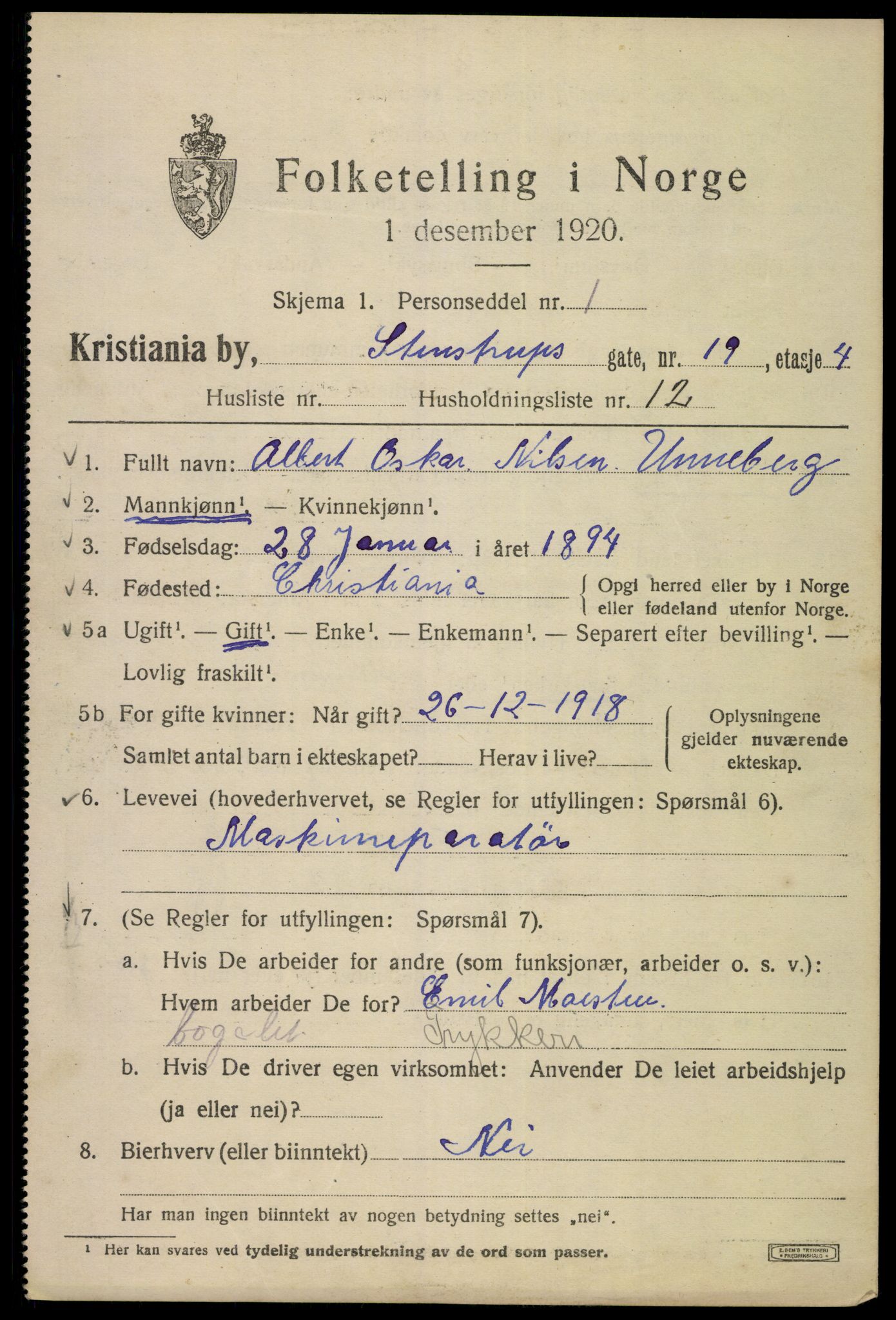 SAO, 1920 census for Kristiania, 1920, p. 539249