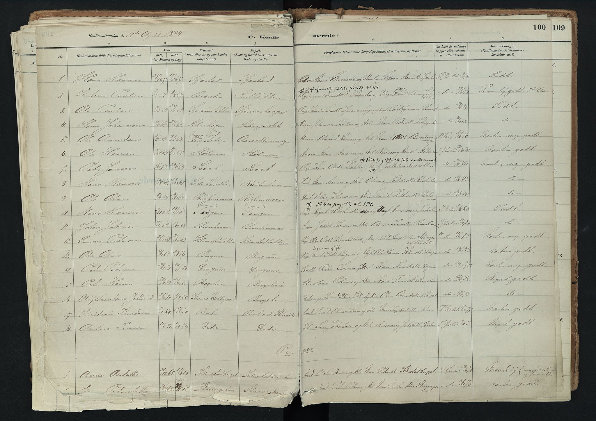 Nord-Fron prestekontor, SAH/PREST-080/H/Ha/Haa/L0003: Parish register (official) no. 3, 1884-1914, p. 100