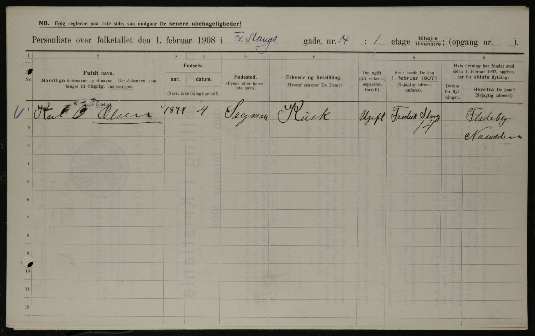 OBA, Municipal Census 1908 for Kristiania, 1908, p. 24070