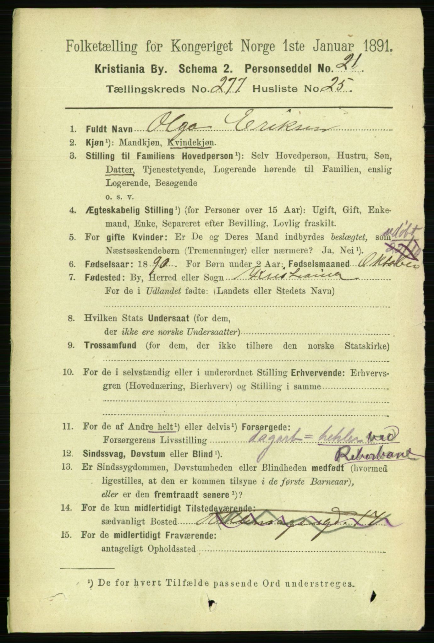 RA, 1891 census for 0301 Kristiania, 1891, p. 168664
