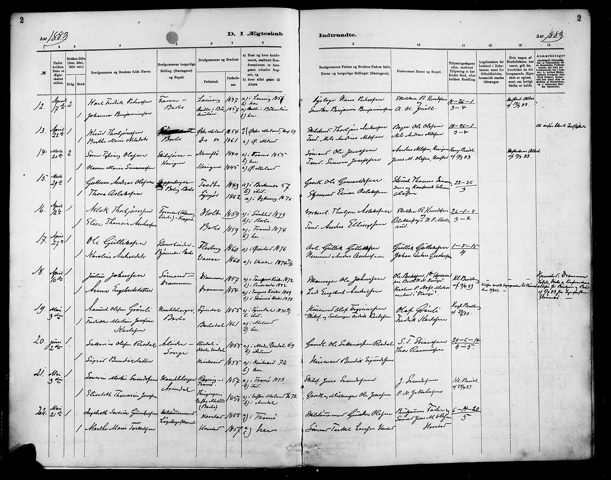Barbu sokneprestkontor, AV/SAK-1111-0003/F/Fa/L0003: Parish register (official) no. A 3, 1883-1898, p. 2
