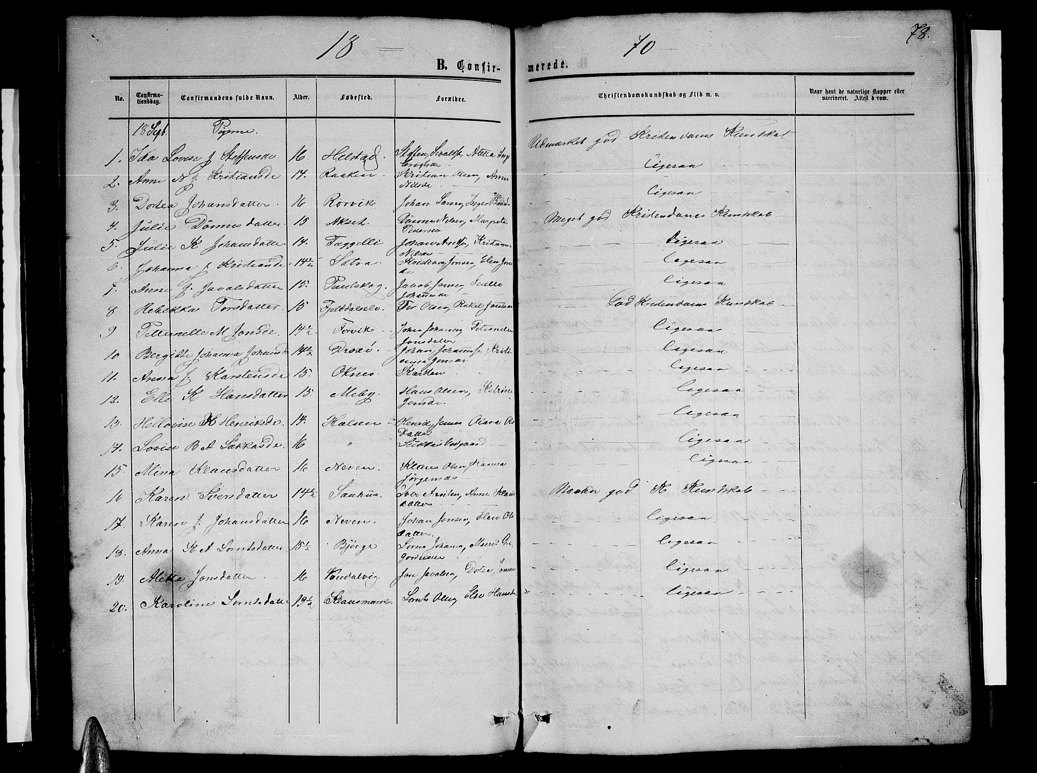 Ministerialprotokoller, klokkerbøker og fødselsregistre - Nordland, AV/SAT-A-1459/814/L0229: Parish register (copy) no. 814C02, 1859-1883, p. 78