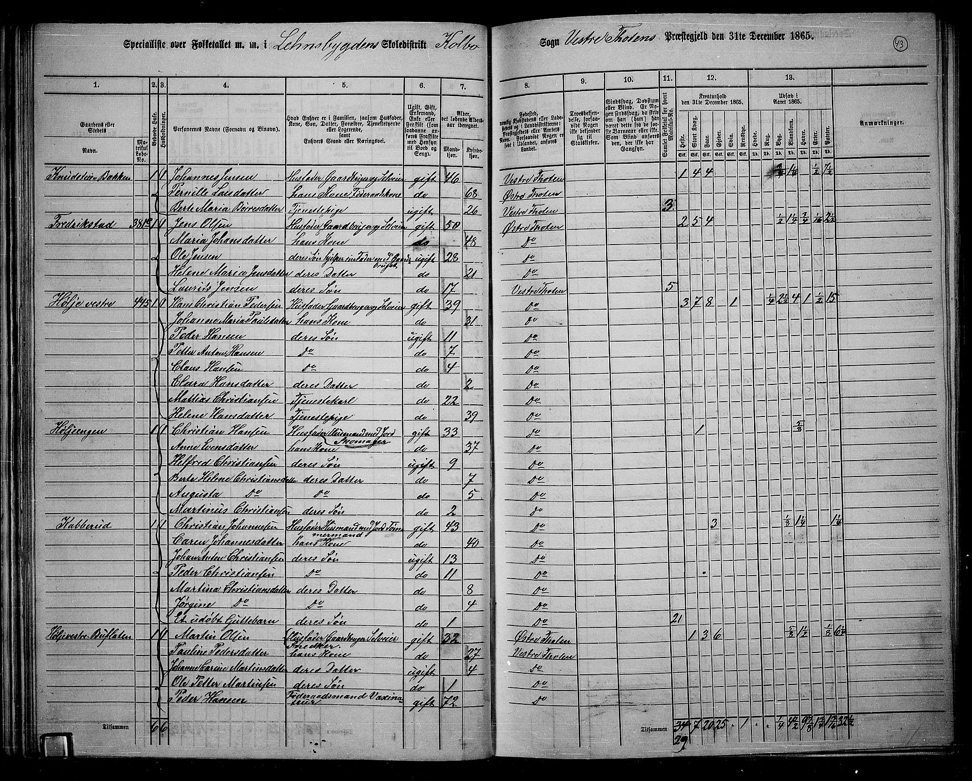 RA, 1865 census for Vestre Toten, 1865, p. 205