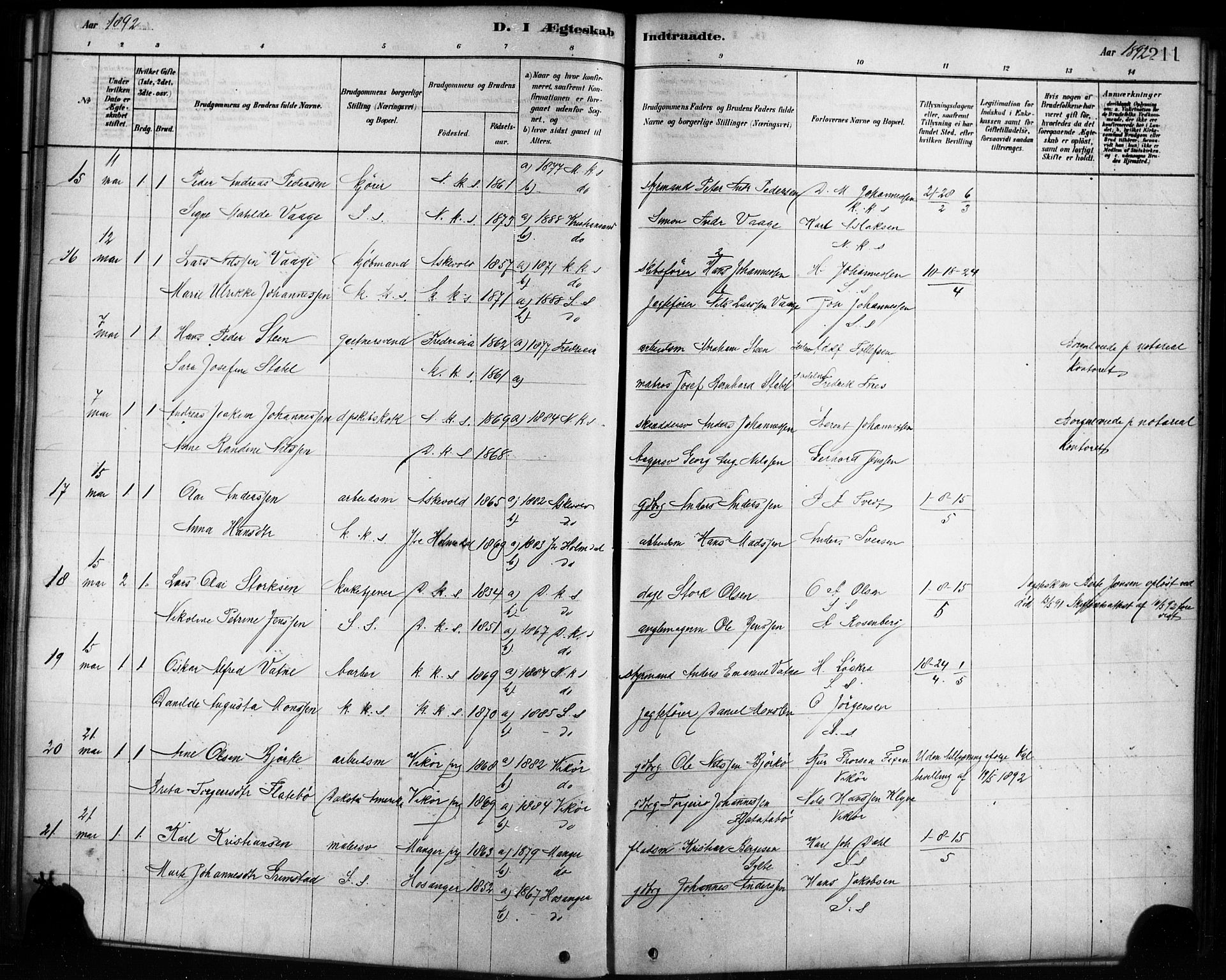 Sandviken Sokneprestembete, SAB/A-77601/H/Ha/L0002: Parish register (official) no. A 2, 1878-1896, p. 211