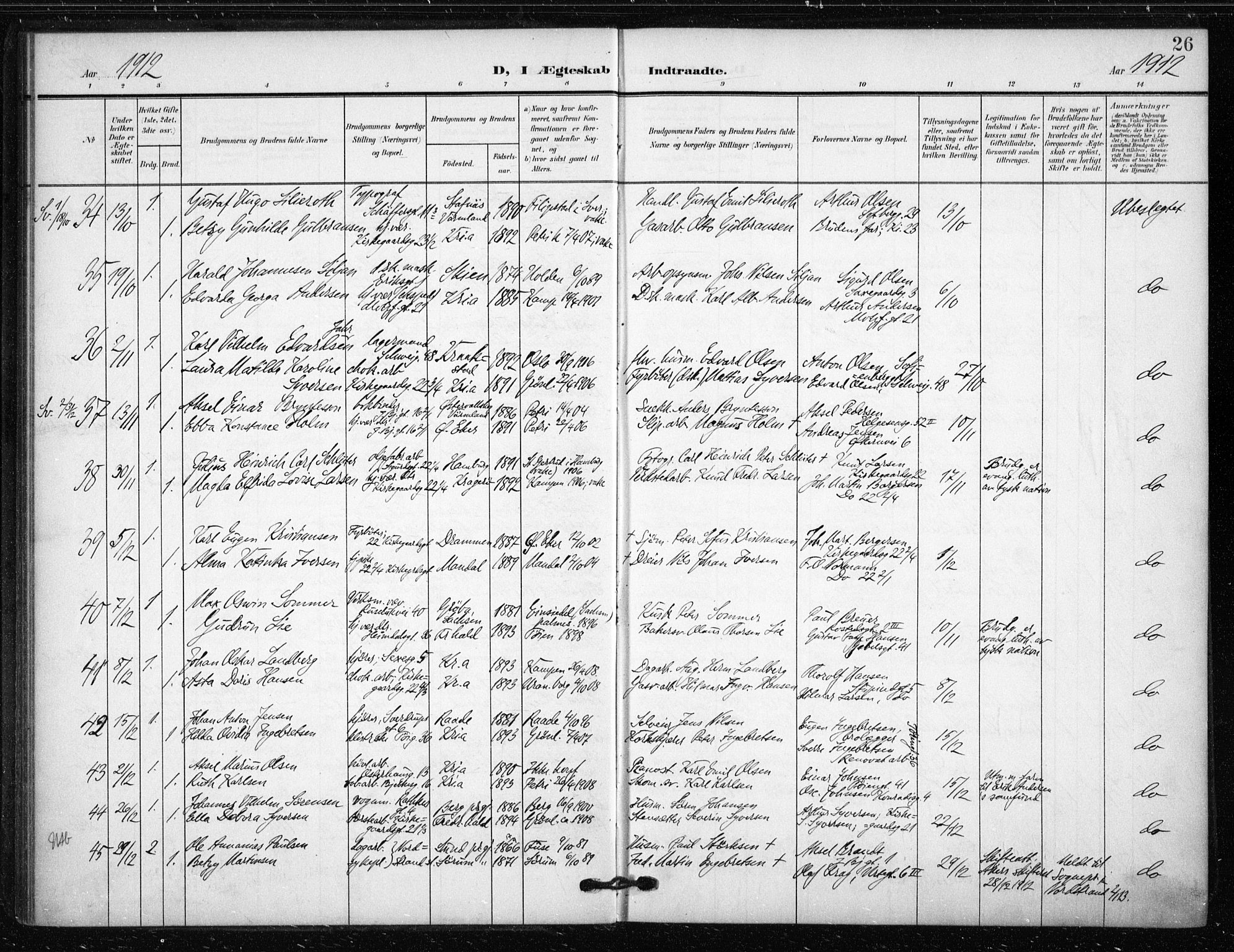 Tøyen prestekontor Kirkebøker, AV/SAO-A-10167a/F/Fa/L0002: Parish register (official) no. I 2, 1907-1916, p. 26